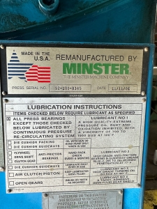 PUBLIC ONLINE AUCTION AAA STAMPING, INC. 1994 MINSTER S2-100-54-36 100 TON STRAIGHT SIDE PRESS & (19) PUNCH PRESSES TO 60 TON, (2) DIACRO PRESS BRAKES, AMADA M-2060 SHEAR