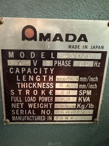 PUBLIC ONLINE AUCTION AAA STAMPING, INC. 1994 MINSTER S2-100-54-36 100 TON STRAIGHT SIDE PRESS & (19) PUNCH PRESSES TO 60 TON, (2) DIACRO PRESS BRAKES, AMADA M-2060 SHEAR