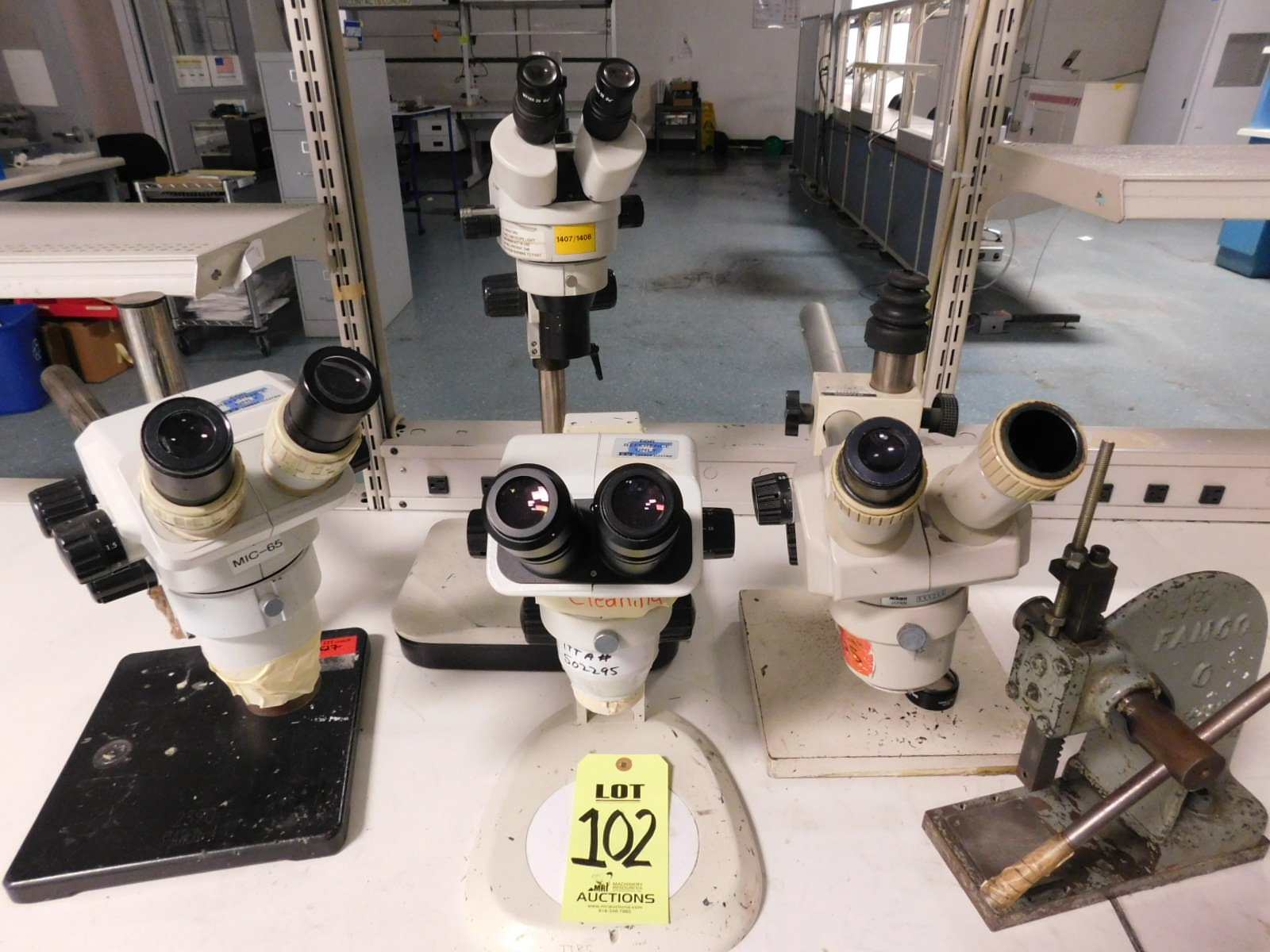 LOT OF (4) SCIENTIFIC OPTICAL DEVICES, & (1) HAND PRESS-102