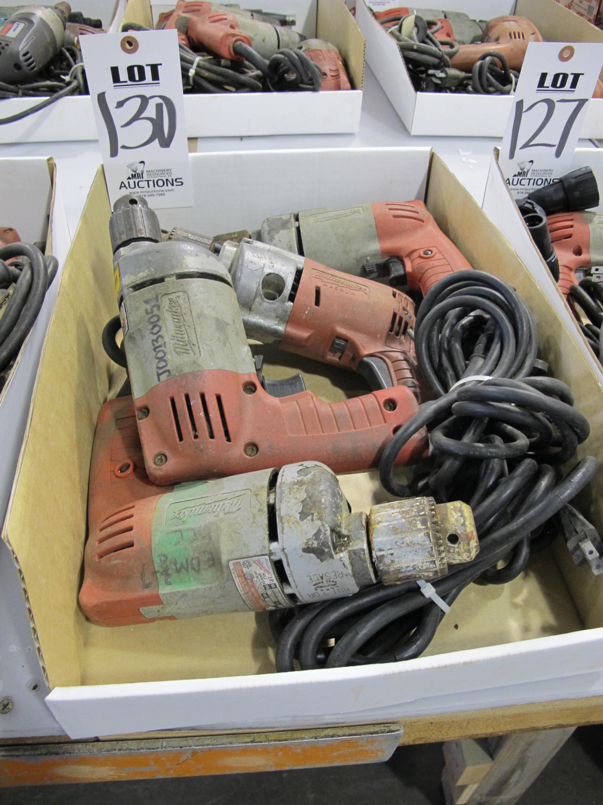 LOT (4) MILWAUKEE ELECTRIC HAND DRILLS (G-49) LOADING & HANDLING FEE $5-