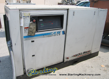 208 CFM Used Ingersoll Rand Rotary Screw Air Compressor, Mdl. SSR- EPE5O, Digital Controls, Sound Encloser, Oil Cooler, After Cooler, Horsepower: 50, 46,846 Stand-by Hours, 19,171 Operated Hours-19