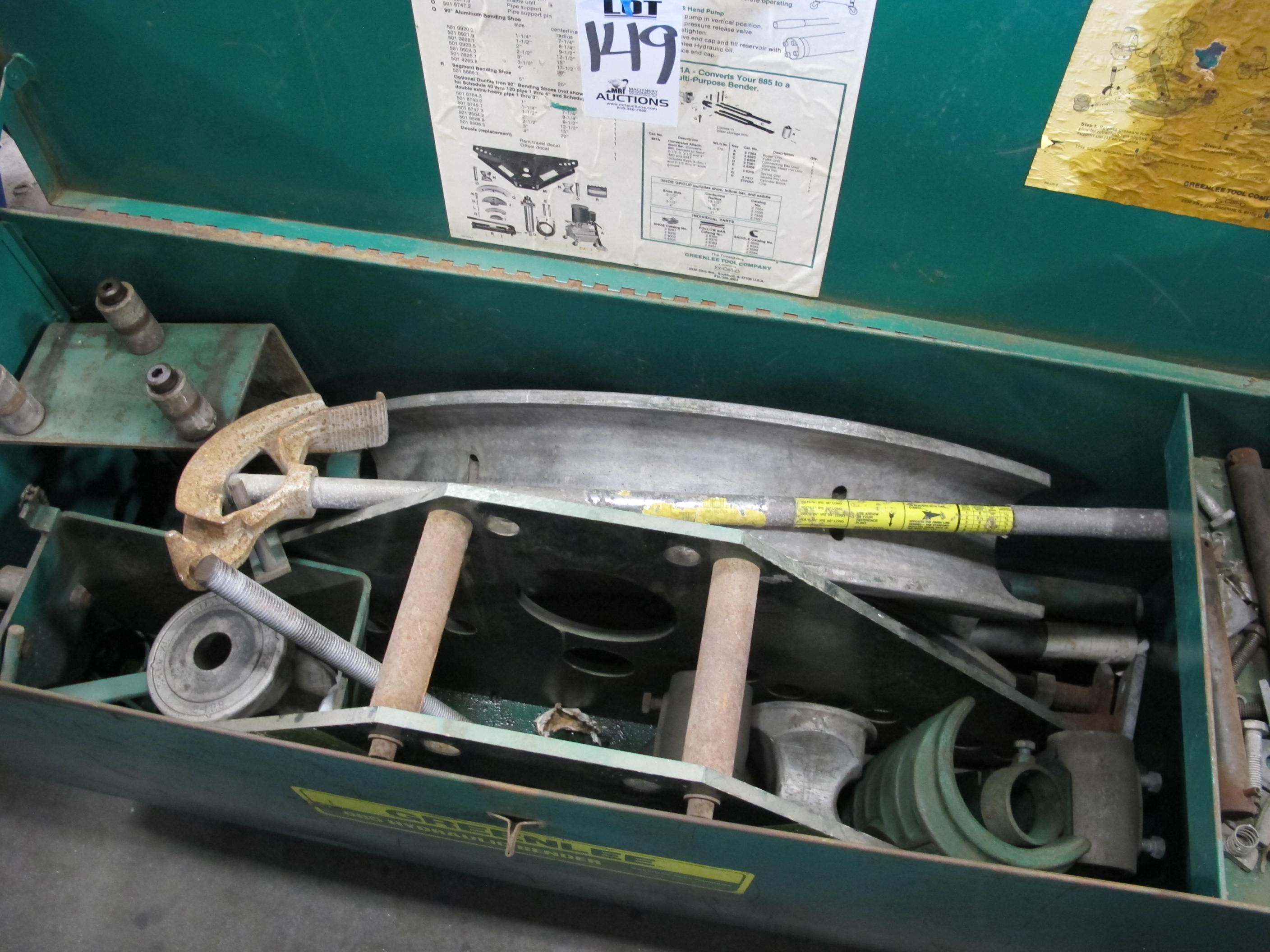 GREENLEE MODEL 885 1-1/4" THRU 5" PORTABLE HYDRAULIC BENDER (G-49) LOADING & HANDLING FEE $15-