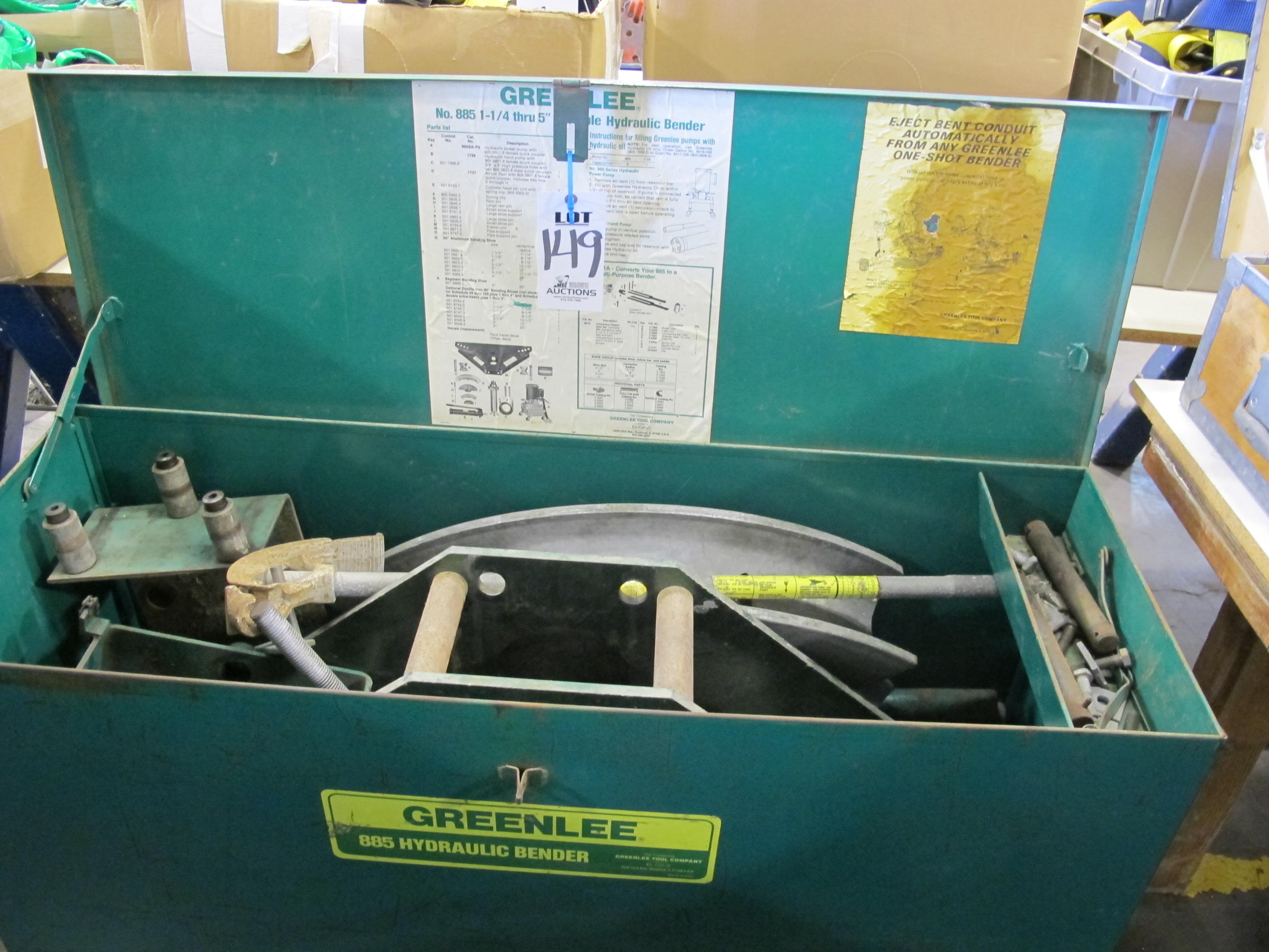 GREENLEE MODEL 885 1-1/4" THRU 5" PORTABLE HYDRAULIC BENDER (G-49) LOADING & HANDLING FEE $15-