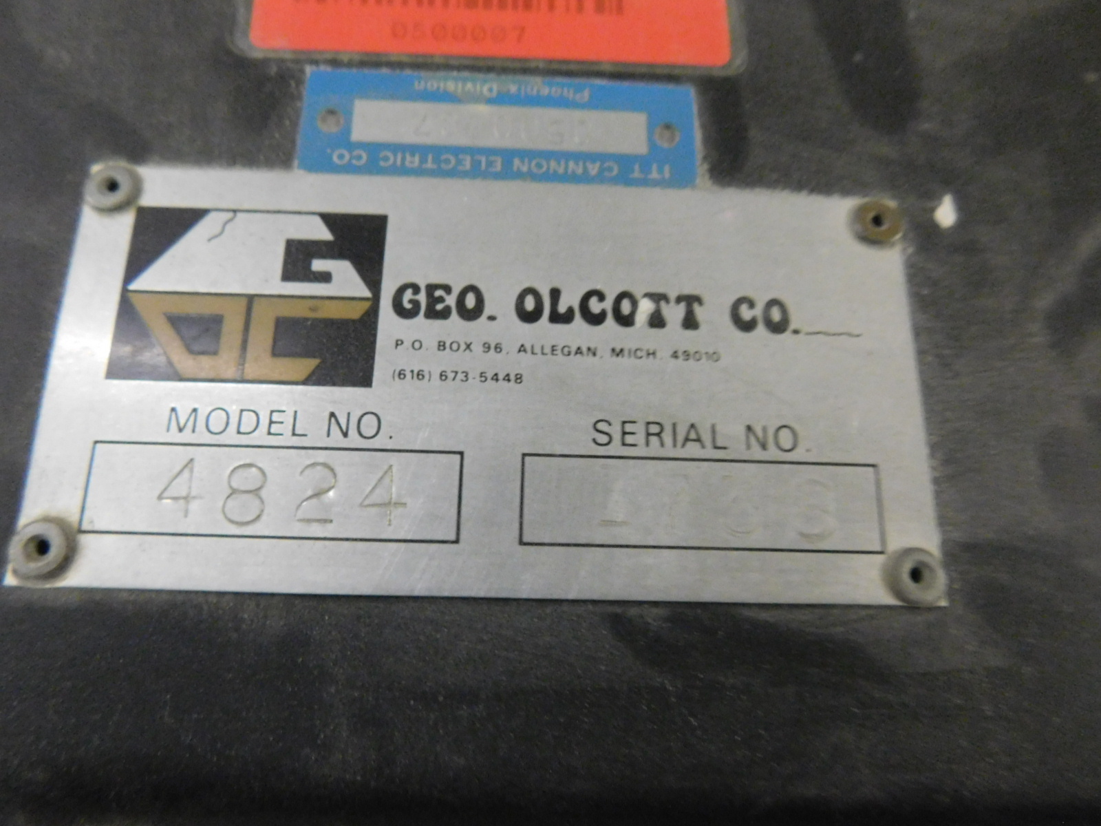 GEO. OLCOTT CO. SANDBLAST CABINET, MODEL 4824, S/N 1738-203