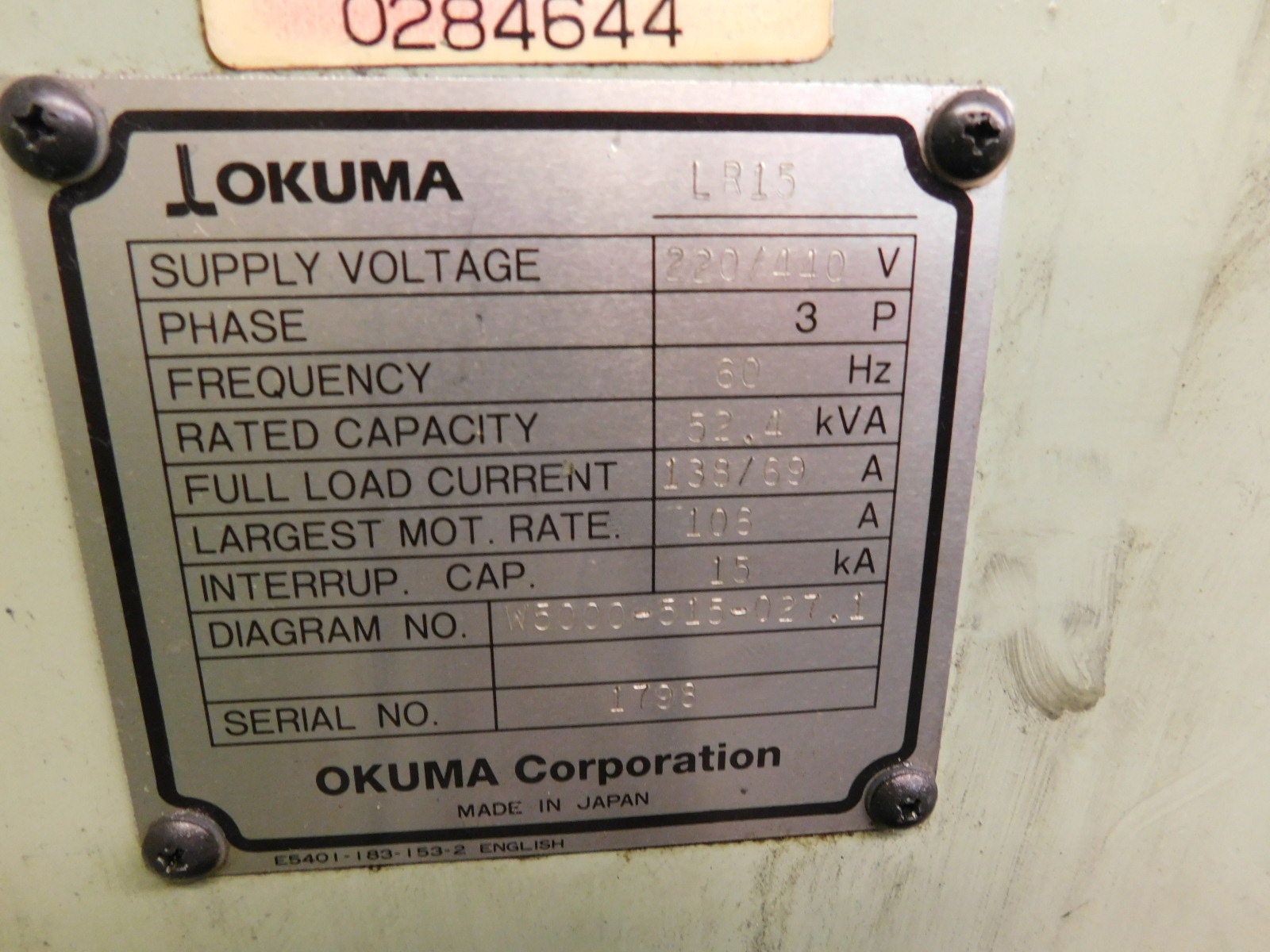 OKUMA LR 15-MW LATHE, OSP 5020L CNC CONTROL, LIVE TOOL, TWIN SPINDLE, HYDRAULIC TAILSTOCK, SUB SPINDLE, PARTS CATCHER, PARTS CONVEYOR, TURBO CHIP CONVEYOR, ROYAL MIST FILTER, METAL BIN, S/N 1798-215
