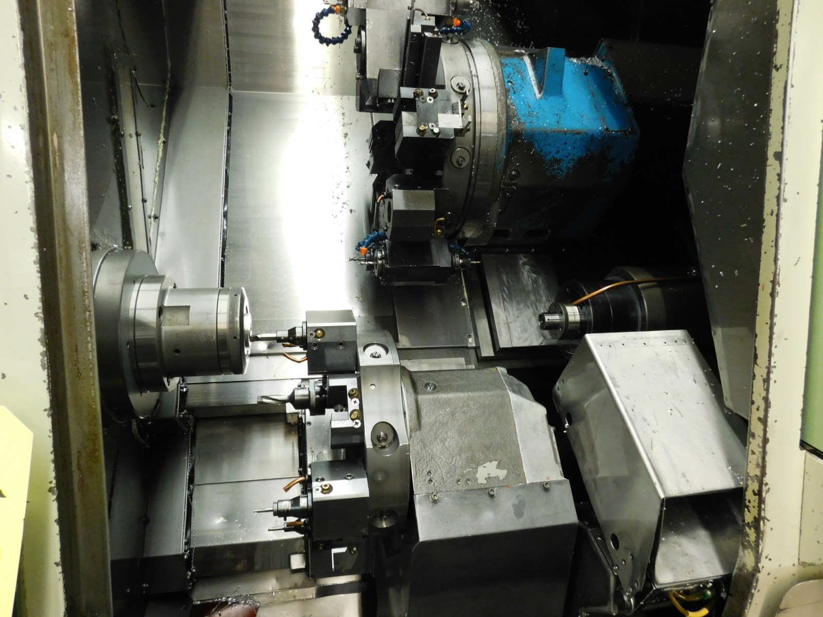 OKUMA LR 15-MW LATHE, OSP 5020L CNC CONTROL, LIVE TOOL, TWIN SPINDLE, HYDRAULIC TAILSTOCK, SUB SPINDLE, PARTS CATCHER, PARTS CONVEYOR, TURBO CHIP CONVEYOR, ROYAL MIST FILTER, METAL BIN, S/N 1798-215