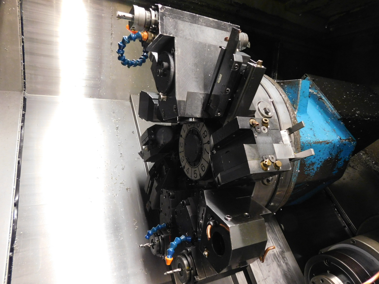 OKUMA LR 15-MW LATHE, OSP 5020L CNC CONTROL, LIVE TOOL, TWIN SPINDLE, HYDRAULIC TAILSTOCK, SUB SPINDLE, PARTS CATCHER, PARTS CONVEYOR, TURBO CHIP CONVEYOR, ROYAL MIST FILTER, METAL BIN, S/N 1798-215