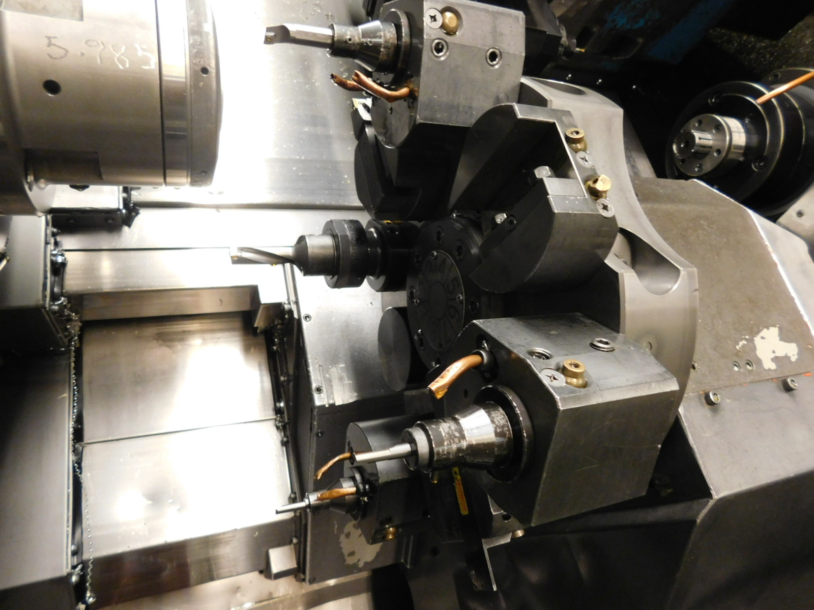 OKUMA LR 15-MW LATHE, OSP 5020L CNC CONTROL, LIVE TOOL, TWIN SPINDLE, HYDRAULIC TAILSTOCK, SUB SPINDLE, PARTS CATCHER, PARTS CONVEYOR, TURBO CHIP CONVEYOR, ROYAL MIST FILTER, METAL BIN, S/N 1798-215