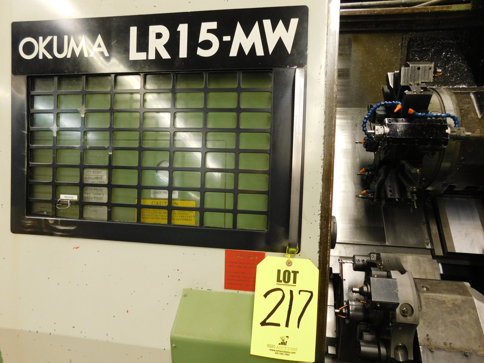 OKUMA LR 15-MW LATHE, OSP 5020L CNC CONTROL, LIVE TOOL, TWIN SPINDLE, HYDRAULIC TAILSTOCK, SUB SPINDLE, PARTS CATCHER, PARTS CONVEYOR, TURBO CHIP CONVEYOR, ROYAL MIST FILTER, METAL BIN, S/N 1780-217