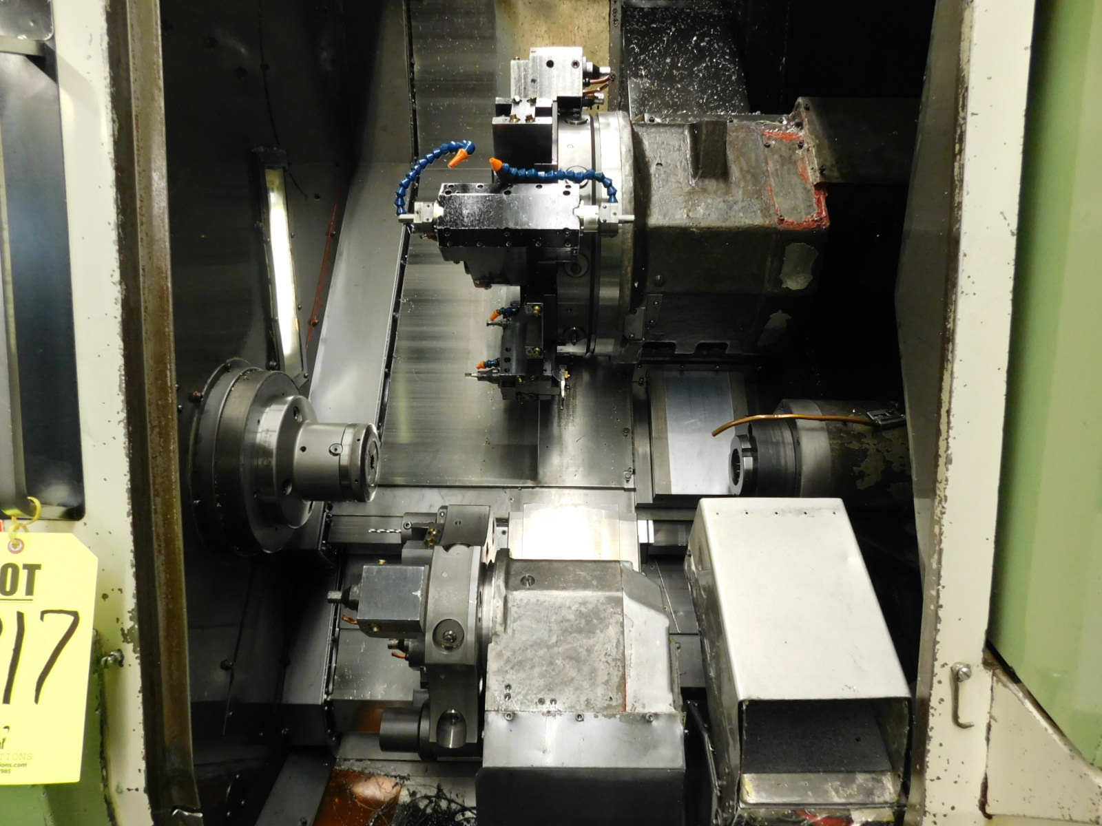 OKUMA LR 15-MW LATHE, OSP 5020L CNC CONTROL, LIVE TOOL, TWIN SPINDLE, HYDRAULIC TAILSTOCK, SUB SPINDLE, PARTS CATCHER, PARTS CONVEYOR, TURBO CHIP CONVEYOR, ROYAL MIST FILTER, METAL BIN, S/N 1780-217