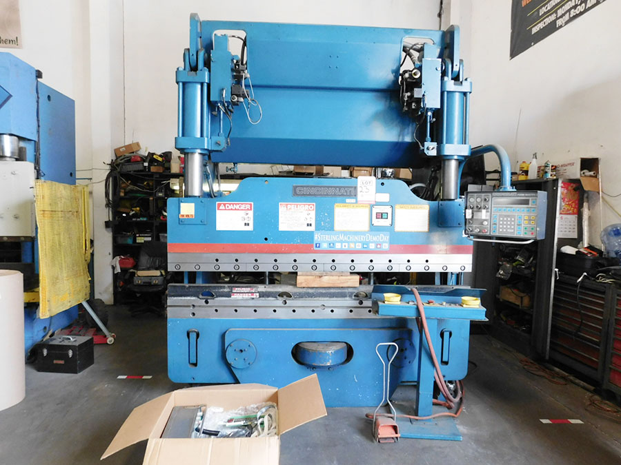 90 TON X 8' CINCINNATI FORM MASTER II CNC HYDRAULIC PRESS BRAKE (CONTROLLER IS NOT FUNCTIONAL - NEEDS WORK), MODEL 90FMIIX6, AXIS SELECTION CONTROL, 4-AXIS (2-AXIS RAM Y1, Y2 TO 0.0002" AND 2-AXIS BACKGAGE X-R), CINCINNATI FORM MASTER II, 2 AXIS CNC BACK GAUGE, ELECTRIC FOOT PEDAL, PEDESTAL PALM CONTROL W/ EMERGENCY STOP, AUTO BED CROWNING, PRESENSE SENSING GUARD ON/OFF PUSH BUTTON, EXTENDED STROKE & SHUT HEIGHT, (NEEDS NEW CONTROL) (LOCATION: GARVEY AVE., SOUTH EL MONTE, CA) ***RIGGING FEE $250***-23