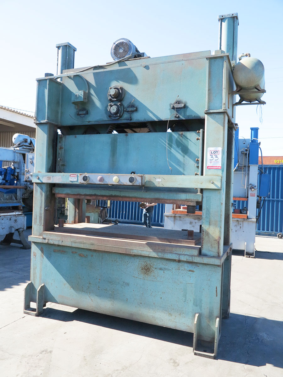 175 TON X 6" HEIM STRAIGHT SIDE PRESS, MODEL 175-42-78, BIJUR AUTOMATIC LUBRICATION SYSTEM, DUAL AIR COUNTER BALANCE, RAM INDICATOR W/ POWER SLIDE ADJUSTMENT, (4) MOUNTING PADS, FRONT OPERATED PALM BUTTON CONTROLS, EMERGENCY & TOP STOP, KEYED LOCK OUT CONTROL MODES, MAIN BREAKER PANEL, AIR FILTERS & REGULATOR (LOCATION: GARVEY AVE., SOUTH EL MONTE, CA) ***RIGGING FEE $250***-33
