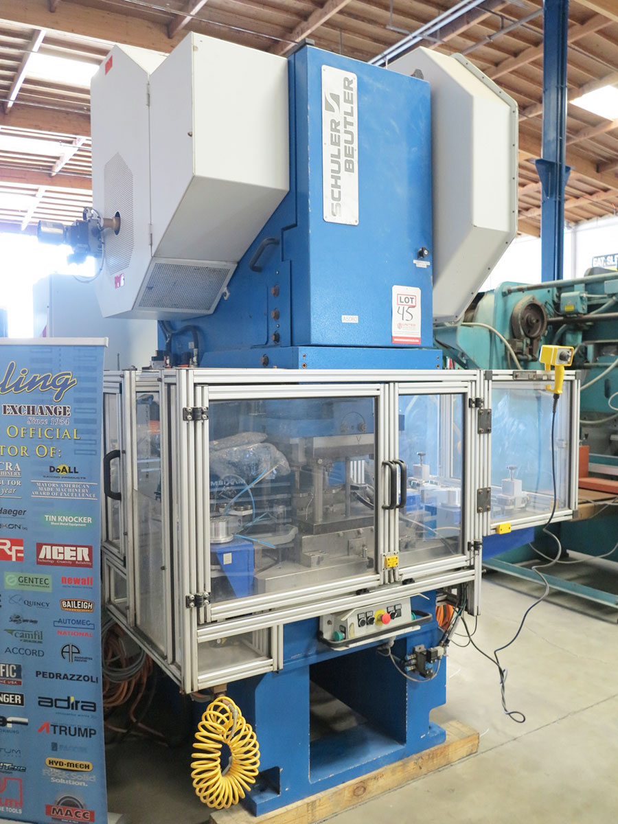100 TON X 5" SCHULER BEUHLER (EXCELLENT SHAPE) C-FRAME STRAIGHT SIDE STAMPING PRESS "BLISS PRESS PARENT CO.", MODEL C-1000KN, AIR CLUTCH, SCHULER DIGITAL CONTROLLER, MAHA PARTS FEEDER, FAG BOWL FEEDER, SANDER AUTOMATION GMBH, YEAR 2012 (LOCATION: GARVEY AVE., SOUTH EL MONTE, CA) ***RIGGING FEE $500***-45