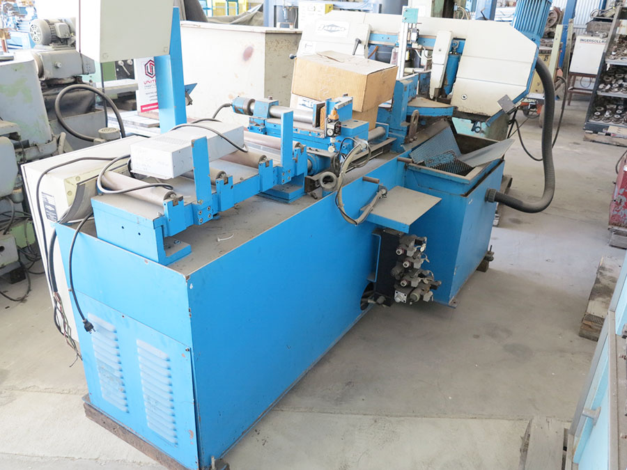 12" X 18" JAESPA AUTOMATIC MITRE HORIZONTAL BANDSAW (NEEDS WORK), MODEL W-220 DGA, HYDRAULIC FEED CONTROL, E300 CONTROLLER, VARIABLE SPEED, COOLANT SYSTEM, SAW CUTS MANUALLY, NEEDS CONTROL WORK FOR AUTOMATIC MODE (LOCATION: RUSH ST., SOUTH EL MONTE, CA) ***RIGGING FEE $50***-53