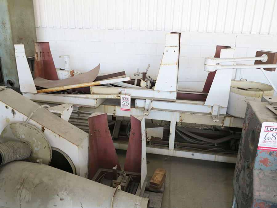 16" X 8' CAIN PLATE SAW, MODEL 45 9-8-HLS, FULL LENGTH PNEUMATIC HOLD DOWN BEAM, (2) 24" X 48" TABLE W/AIR OPERATED POP UP STOPS, ADJUSTABLE TRAVEL 36", (2) 24" X 48" SUPPORT TABLES, 5 HP DUST COLLECTOR AND PENDANT CONTROL, HORSEPOWER: 10 (LOCATION: RUSH ST., SOUTH EL MONTE, CA) ***RIGGING FEE $25***-58