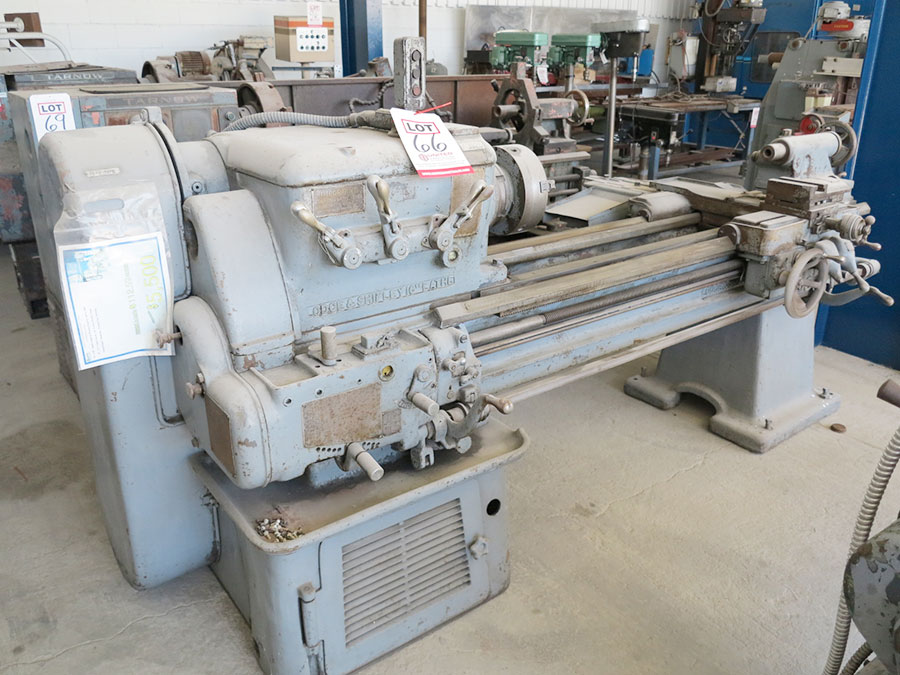 16" X 40" LODGE & SHIPLEY ENGINE LATHE, MODEL 16", 12" 4-JAW CHUCK, 10" 3-JAW CHUCK, TAPER ATTACHMENT, TAILSTOCK, THREAD DIAL, SPINDLE NOSE 1-3/4" (LOCATION: RUSH ST., SOUTH EL MONTE, CA) ***RIGGING FEE $25***-66