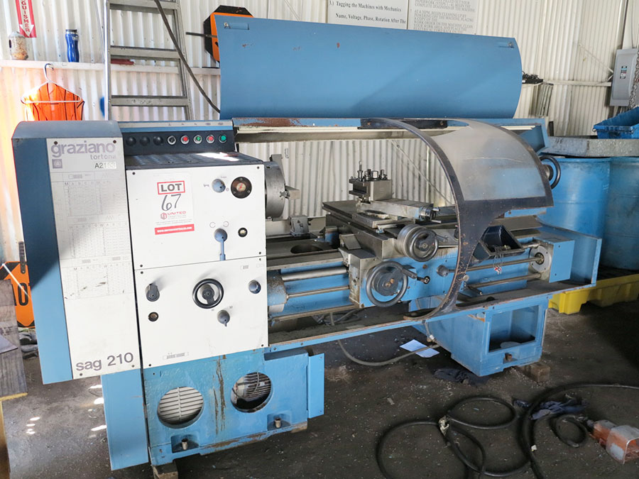 17" - 22" X 40" GRAZIANO GAP BED ENGINE LATHE, MODEL SAG 210N, DUPLOMATIC MODEL TA-80 TRACER ATTACHMENT, 3-JAW CHUCK, 4-JAW CHUCK, THREAD DIAL, TOOL POST, SPINDLE NOSE 2-1/4" (LOCATION: RUSH ST., SOUTH EL MONTE, CA) ***RIGGING FEE $25***-67