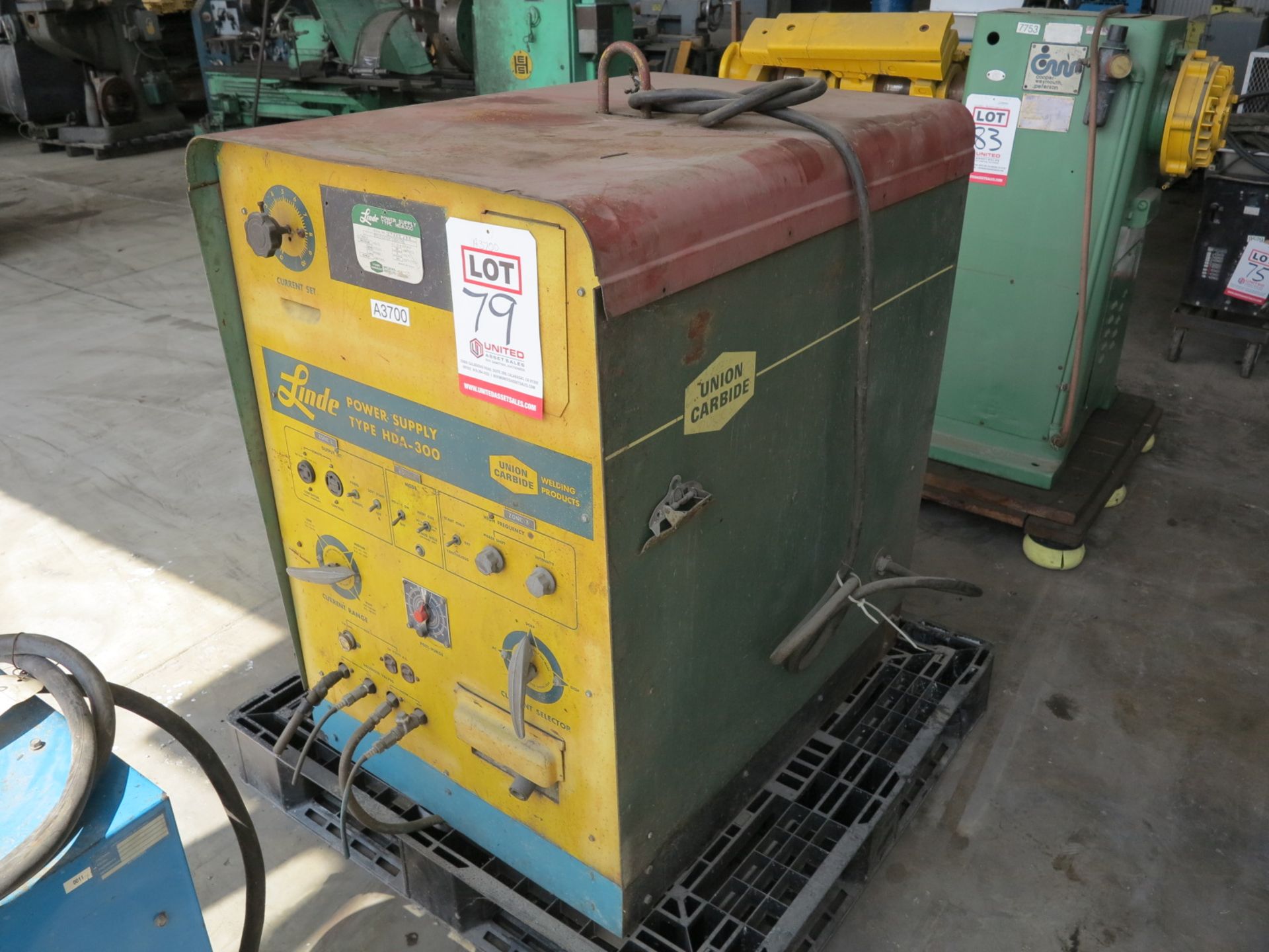 300 AMP LINDE AC/DC TIG WELDER, MODEL HDA 300, TABLE, GUN, GROUND CABLE, WELDING LEADS (LOCATION: RUSH ST., SOUTH EL MONTE, CA)-79