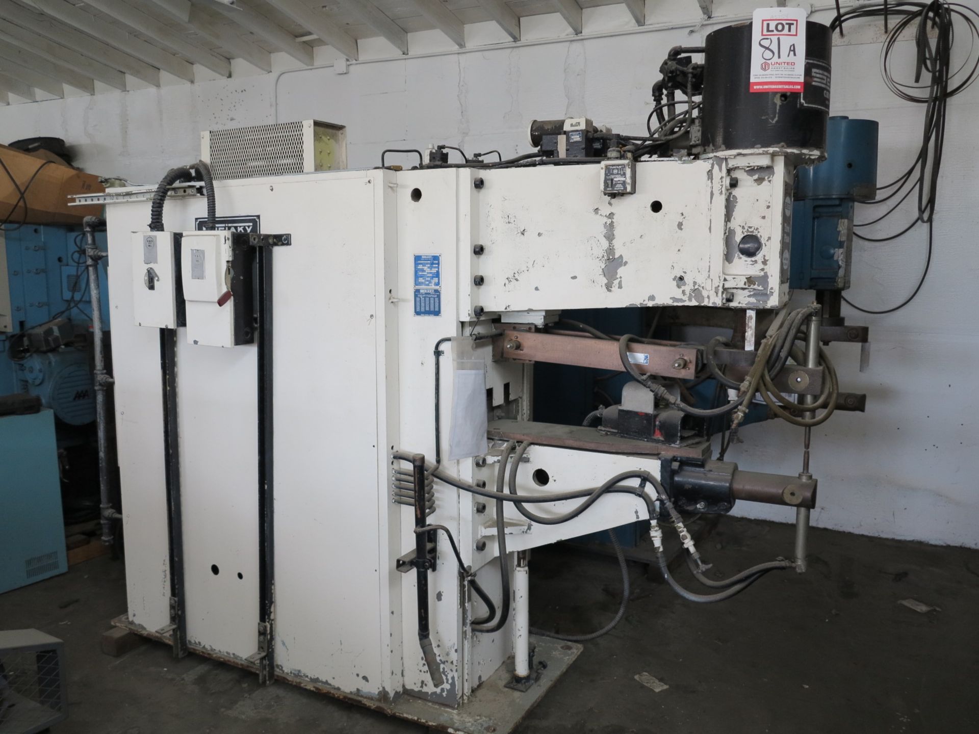 75 KVA SCIAKY SPOT WELDER (PRESS TYPE), MODEL RMC01STQ-75-36-10, FOOT PEDAL,SCIAKY SOLID STATE CONTROL SYSTEM (LOCATION: GARVEY AVE., SOUTH EL MONTE, CA) ***RIGGING FEE $50***-81A