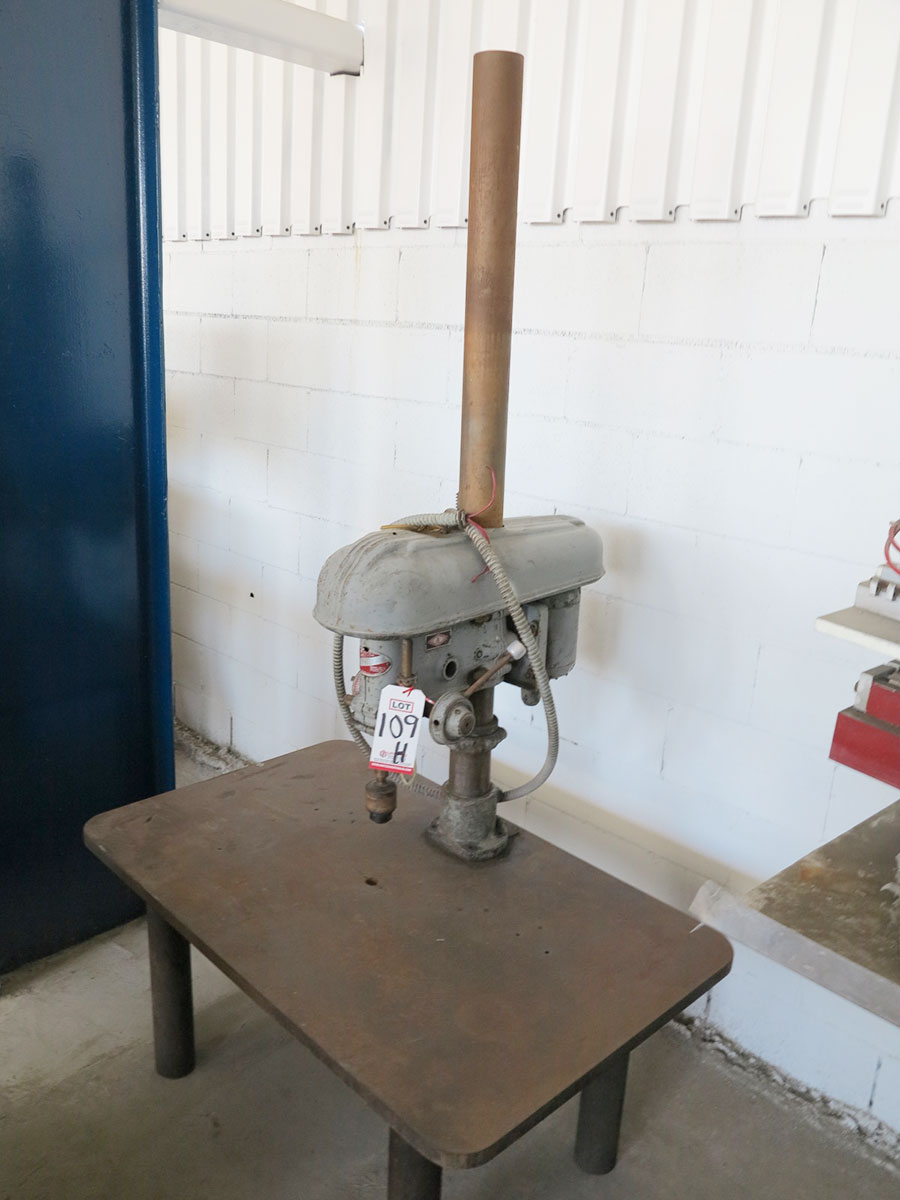DELTA 16" INDUSTRIAL DRILL PRESS, S/N 114-8546, W/ 1-1/8" THICK 4' X 30" TABLE (LOCATION: RUSH ST., SOUTH EL MONTE, CA)-109H