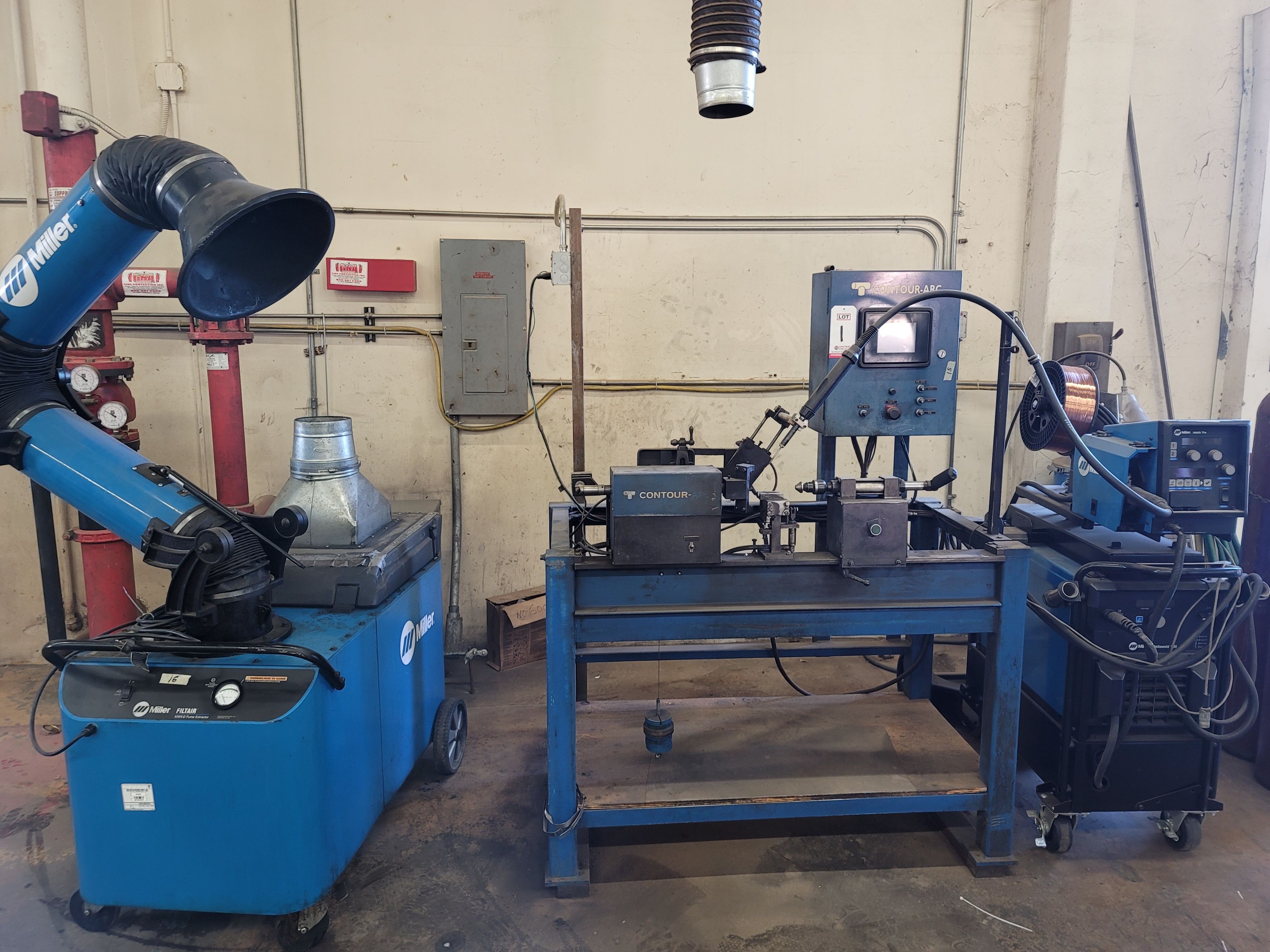 CONTOUR-ARC LATHE WELDER, MILLER DELTAWELD 500, S/N NA07100IU, MILLER INTELLX PRO FEEDER, S/N NA045592U, MILLER FILTAIR MNX-D FUME EXTRACTOR, S/N MF395053D-1