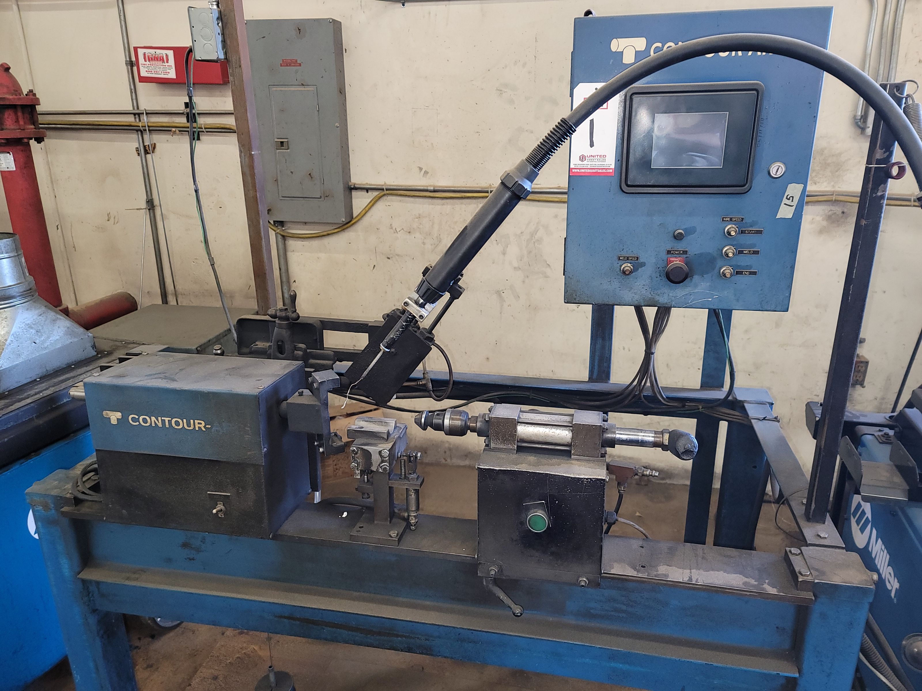 CONTOUR-ARC LATHE WELDER, MILLER DELTAWELD 500, S/N NA07100IU, MILLER INTELLX PRO FEEDER, S/N NA045592U, MILLER FILTAIR MNX-D FUME EXTRACTOR, S/N MF395053D-1