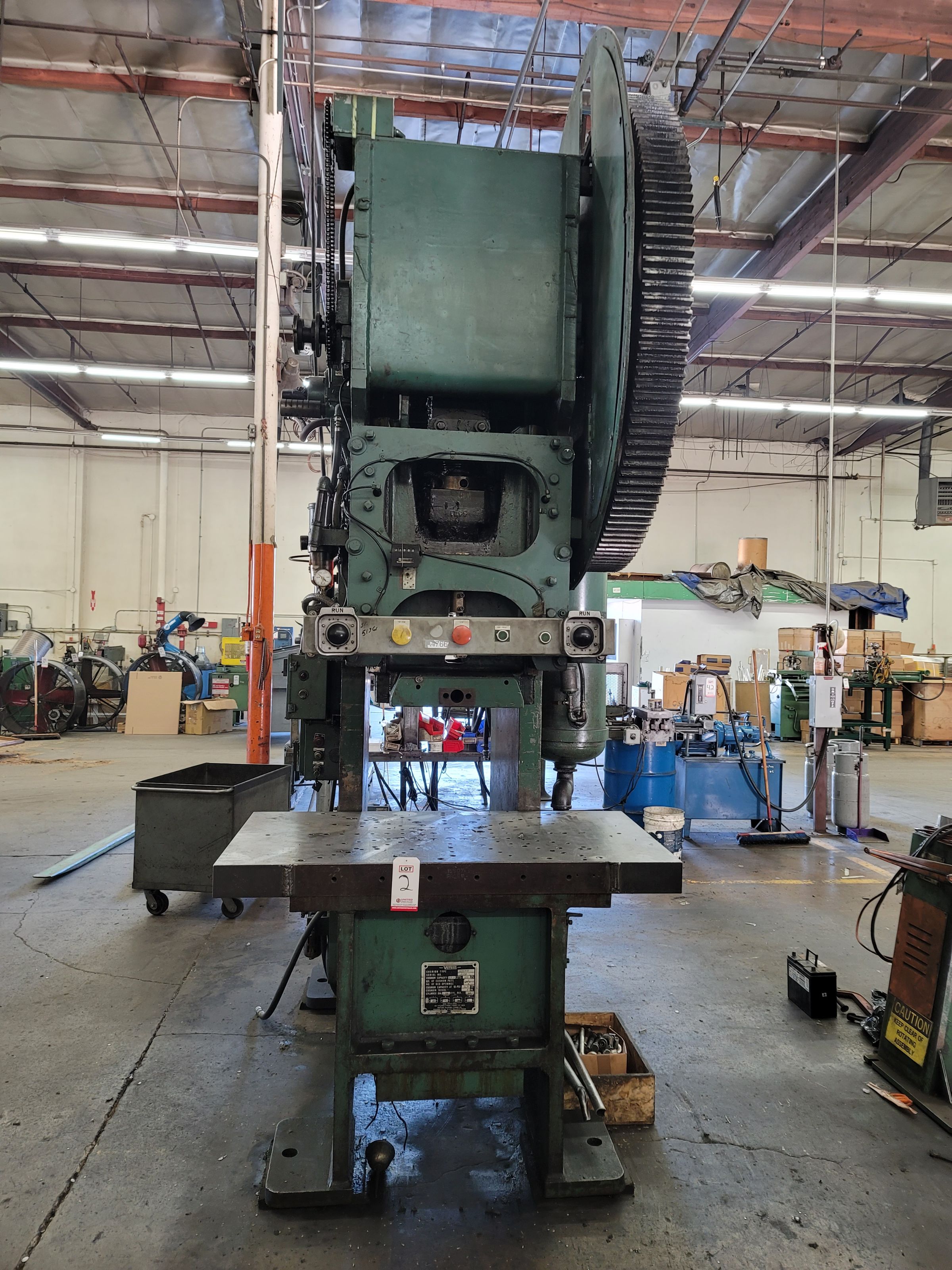 VERSON MODEL 7-1/2 PUNCH PRESS, OBG 105 TON X 8" STROKE, 18" SHUT HEIGHT, 39" X 30" BED, 35 SPM, S/N 19907, CUSHION TYPE K1614-4, S/N 20298, 17.7 TONS @100PSI-2
