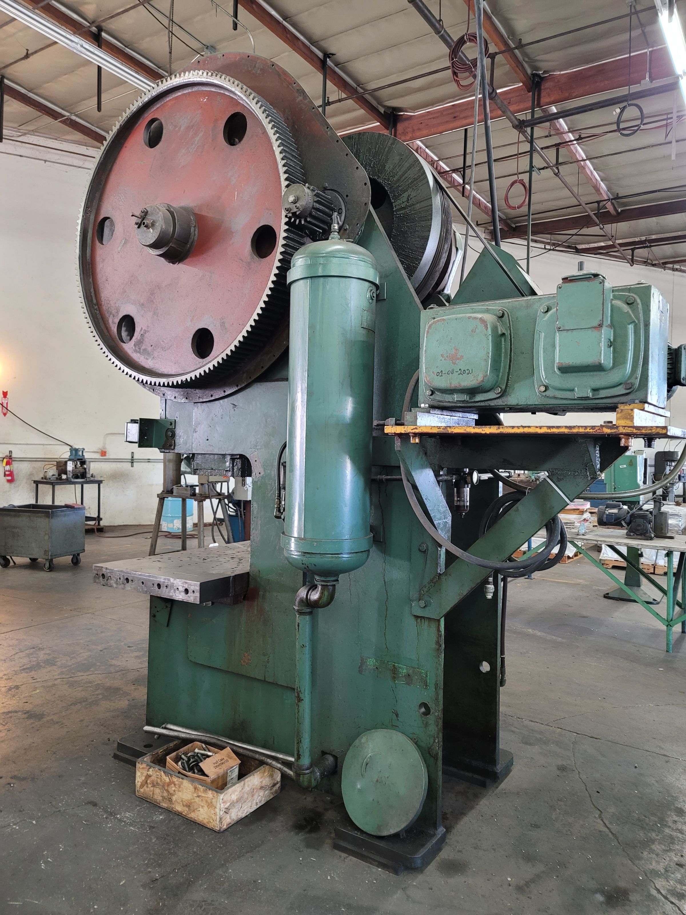 VERSON MODEL 7-1/2 PUNCH PRESS, OBG 105 TON X 8" STROKE, 18" SHUT HEIGHT, 39" X 30" BED, 35 SPM, S/N 19907, CUSHION TYPE K1614-4, S/N 20298, 17.7 TONS @100PSI-2