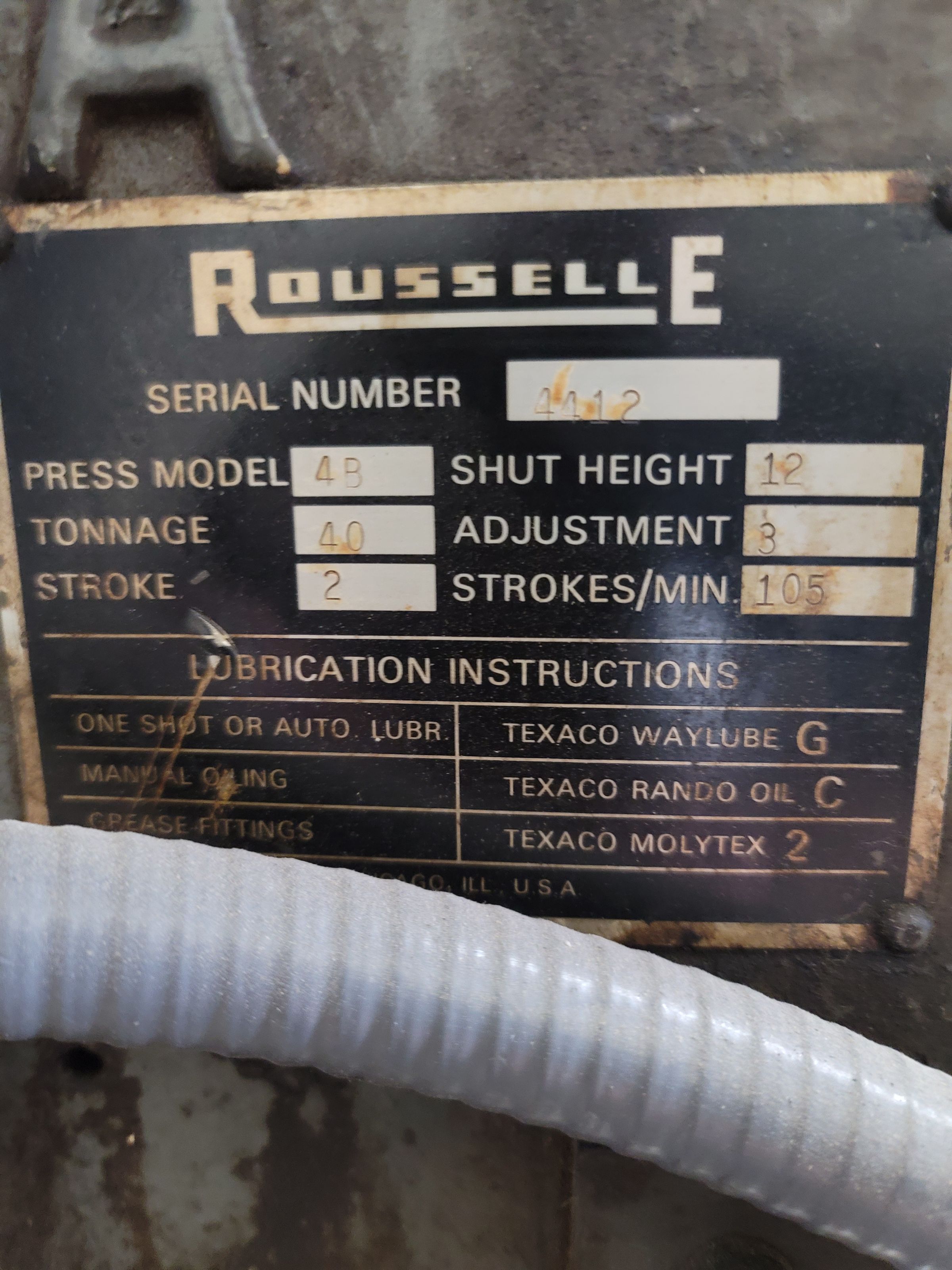 ROUSSELLE GAP FRAME PUNCH PRESS, MODEL 4B, S/N 4412-4