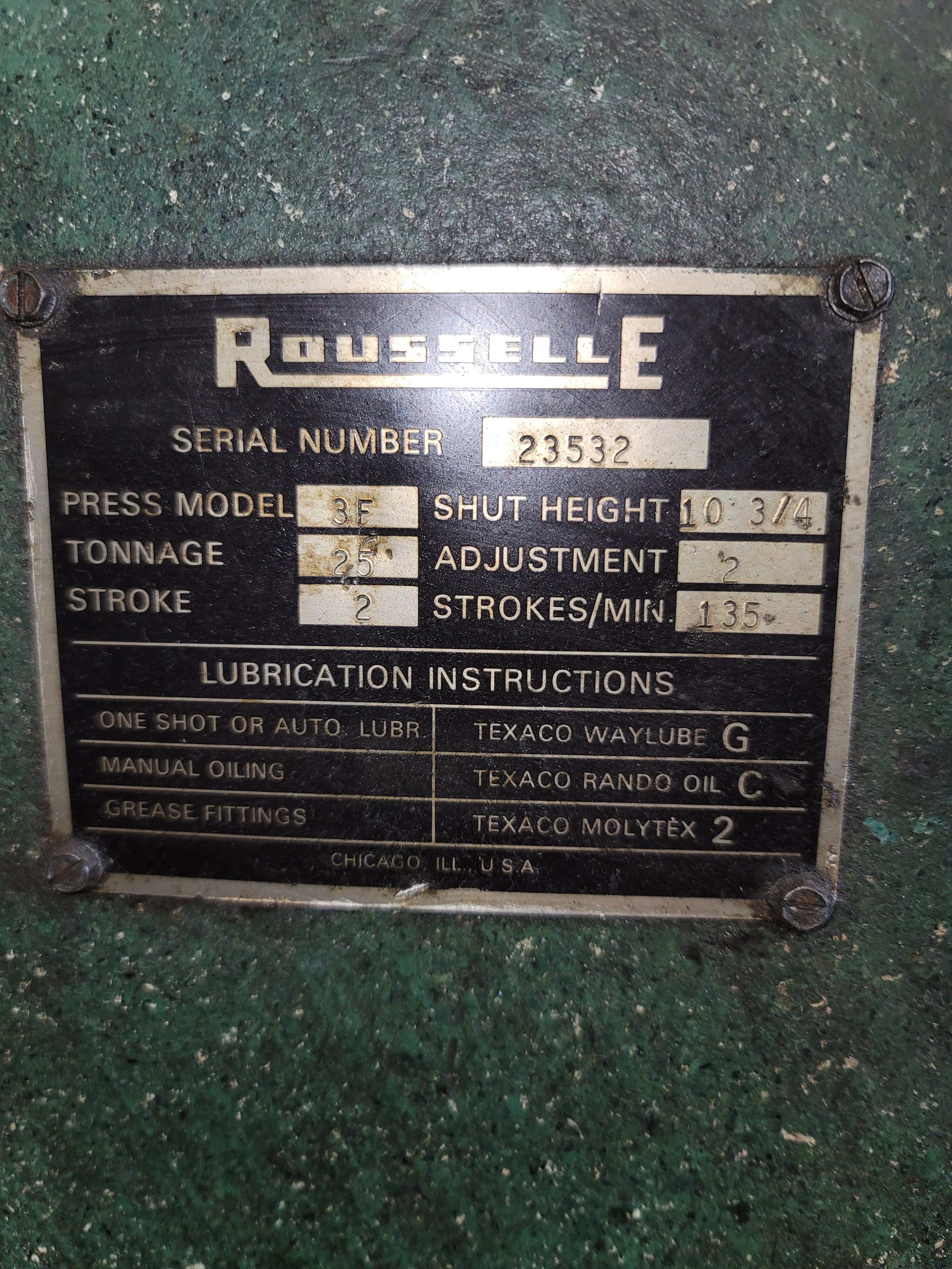 ROUSSELLE PUNCH PRESS, MODEL 3F, 135 SPM, S/N 23532-5