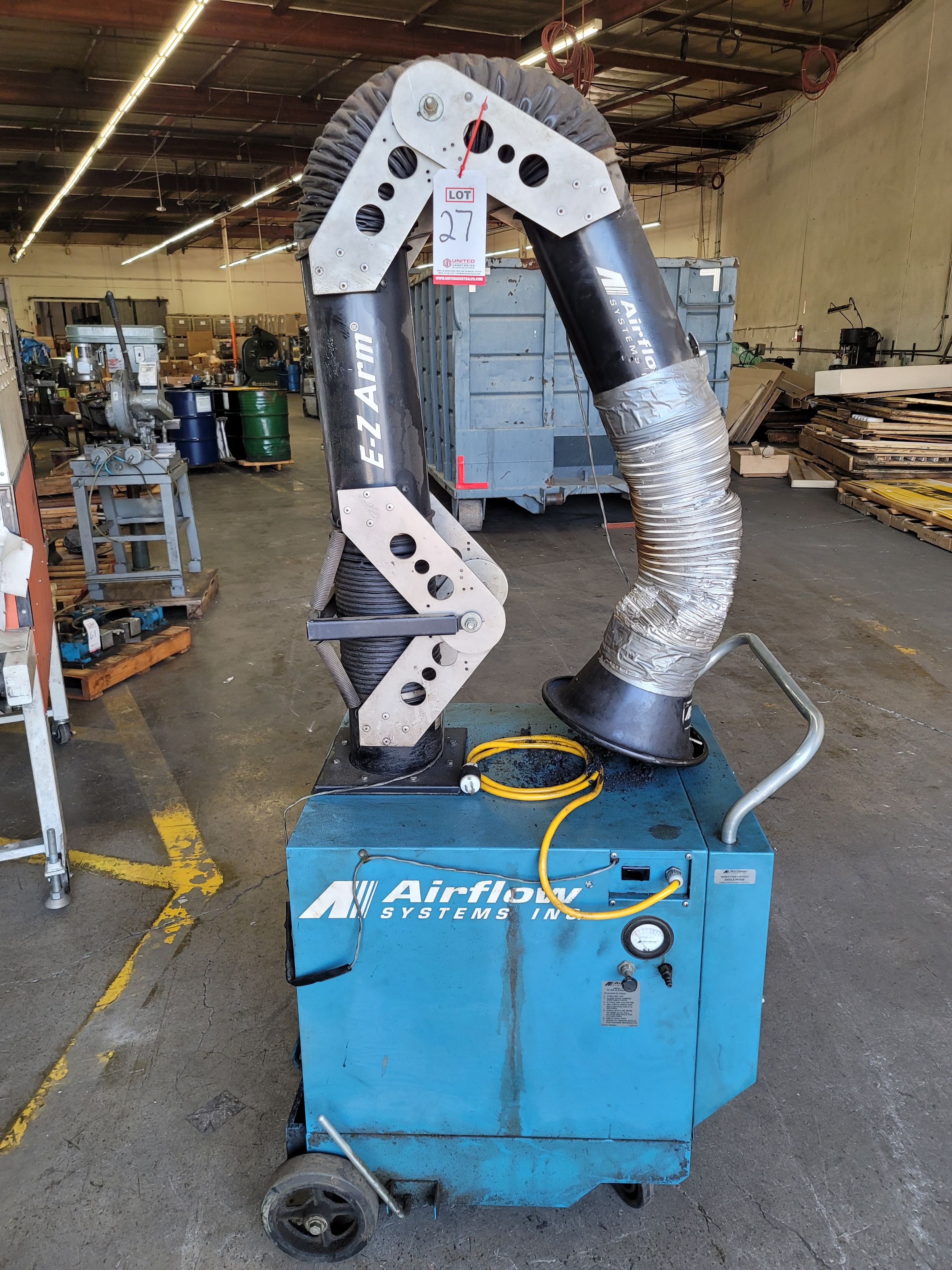 AIRFLOW SYSTEMS E-Z ARM FUME COLLECTOR, MODEL PCH1-PG7-LTH65, 1.5 HP, 115V/SINGLE PHASE, ON CASTERS, S/N 1005505-27