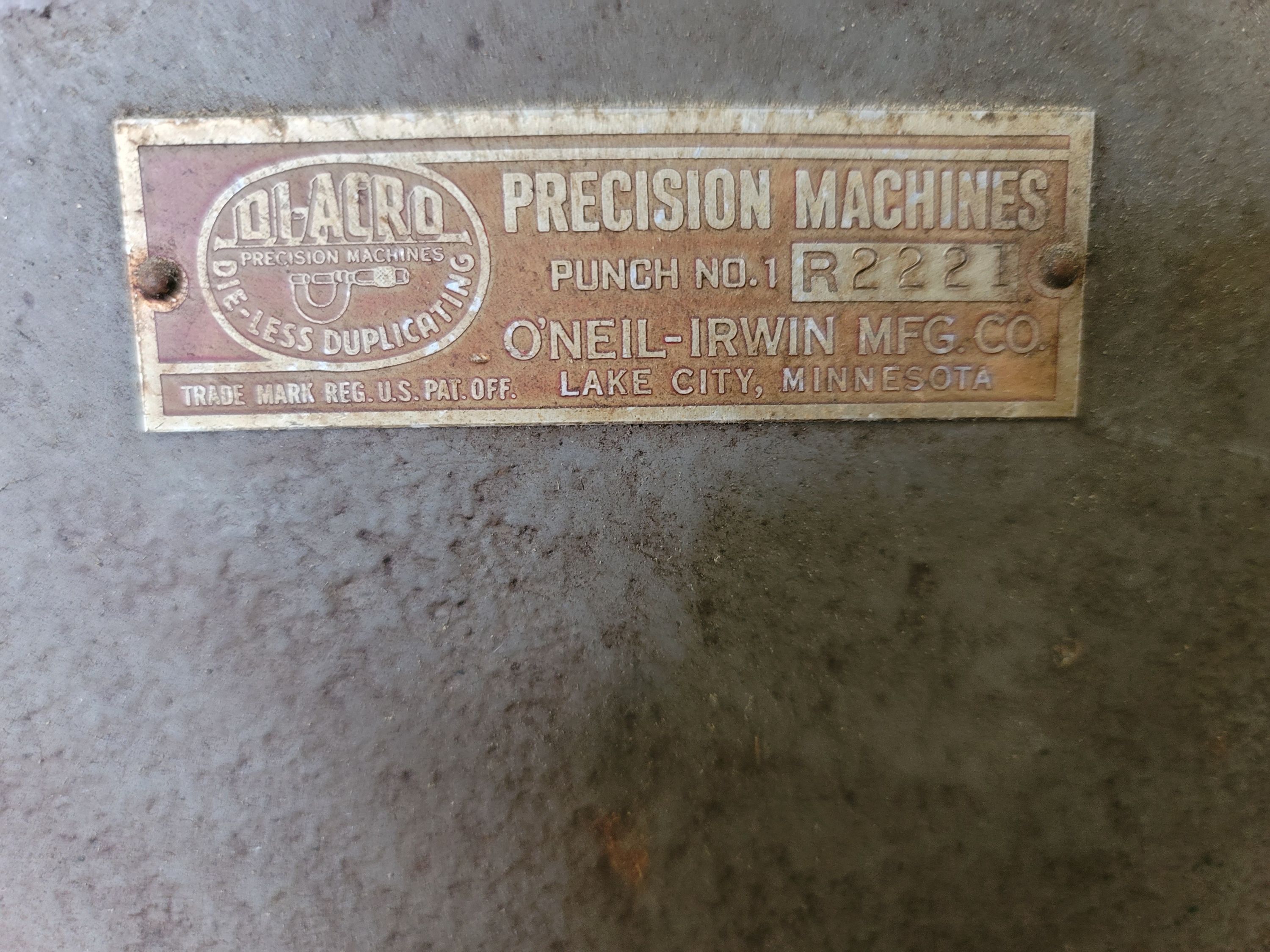 DI-ACRO/ONEIL-IRWIN MFG. PUNCH NO. 1, S/N R2221, MANUAL OPERATION-36