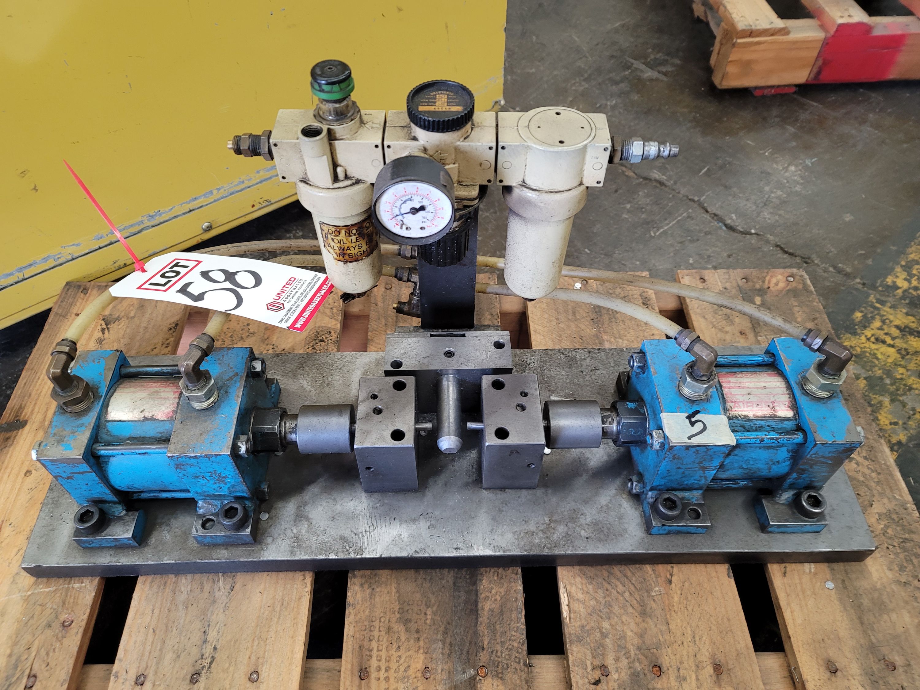 CUSTOM MACHINE W/ (2) PNEUMATIC CYLINDERS FOR PUNCHING HOLES IN ALUMINUM TUBING-58