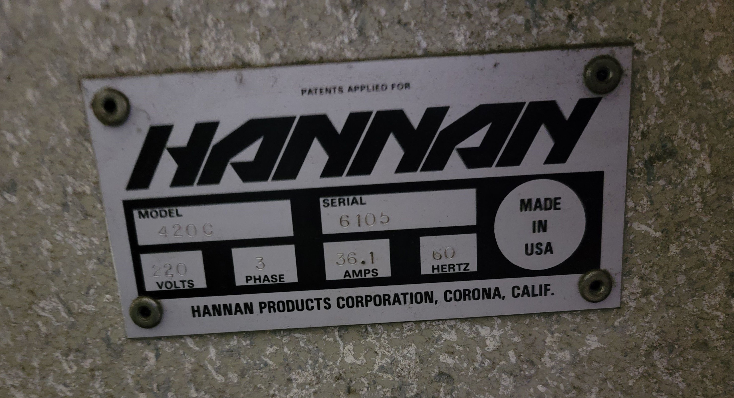 HANNAN VACUUM FORMING & SKIN PACKAGING MACHINE, MODEL 420C, S/N 6105-90