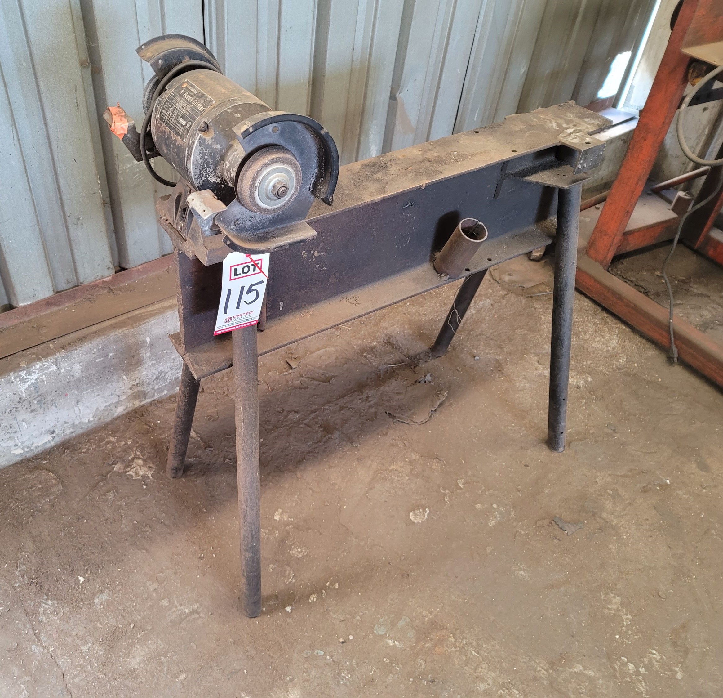 B&D 6" BENCH GRINDER WELDED TO STEEL WORK HORSE-115