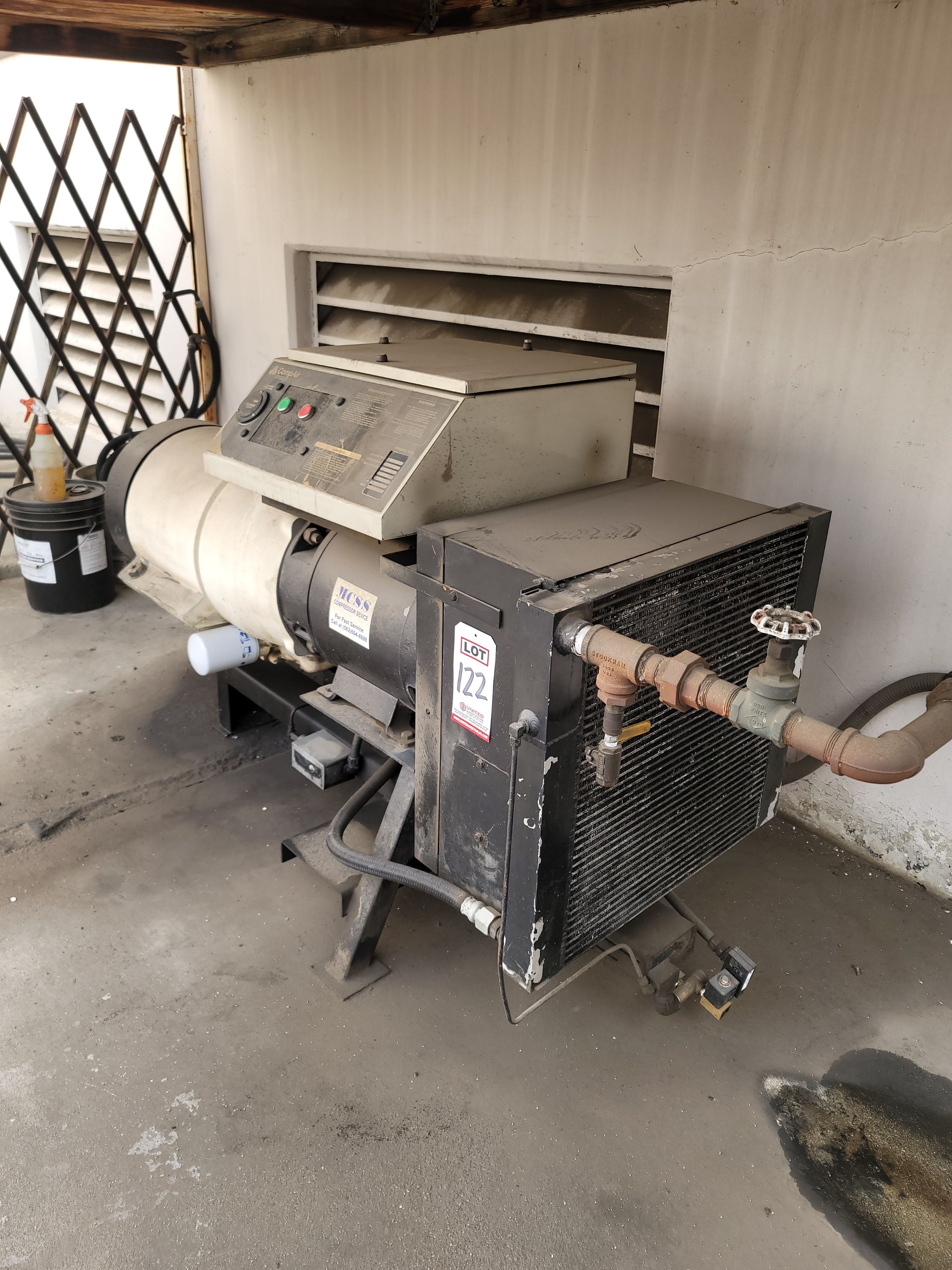 HYDROVANE 128/COMP AIR-KELLOGG AIR COMPRESSOR, 25 HP, MODEL 128 PUAS-1 SS, 125 PSI MAX PRESSURE, 81,065 HOURS-122