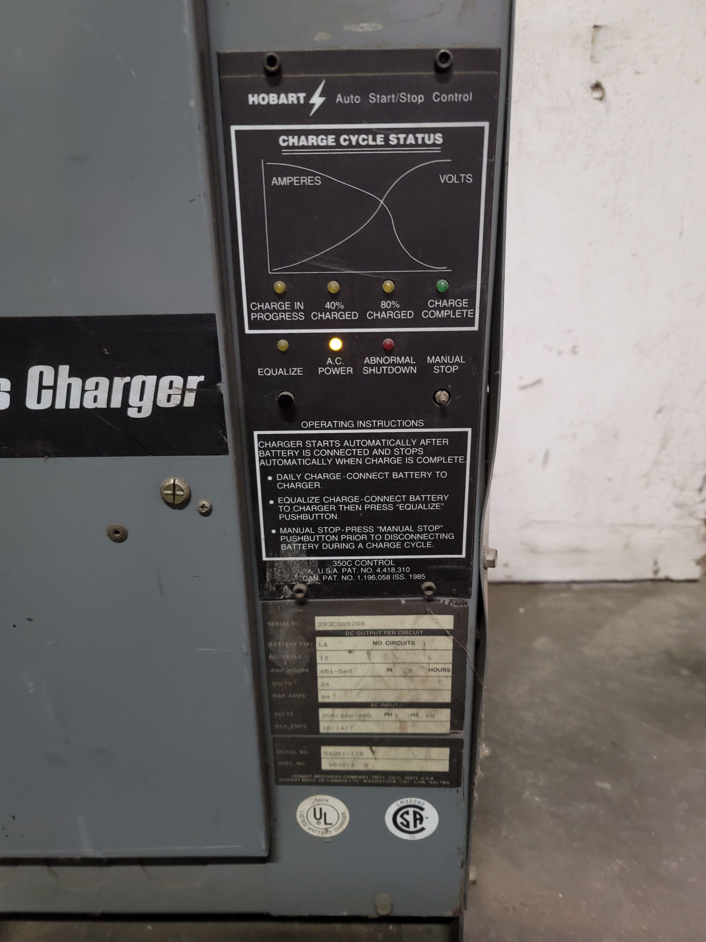 CROWN STAND-UP ELECTRIC FORKLIFT, MODEL 35RRTT, S/N 1A122432, 24V, MAST ID 35RRTT-210, OUT OF SERVICE / NEEDS WORK, W/ HOBART R SERIES 24V CHARGER, MODEL 540B1-12R, S/N 293CS05266 (CHARGER WORKS) FORKLIFT BATTERIES WERE REPLACED NEW 3 YEARS AGO, BUT THAT DID NOT FIX THE PROBLEM-129