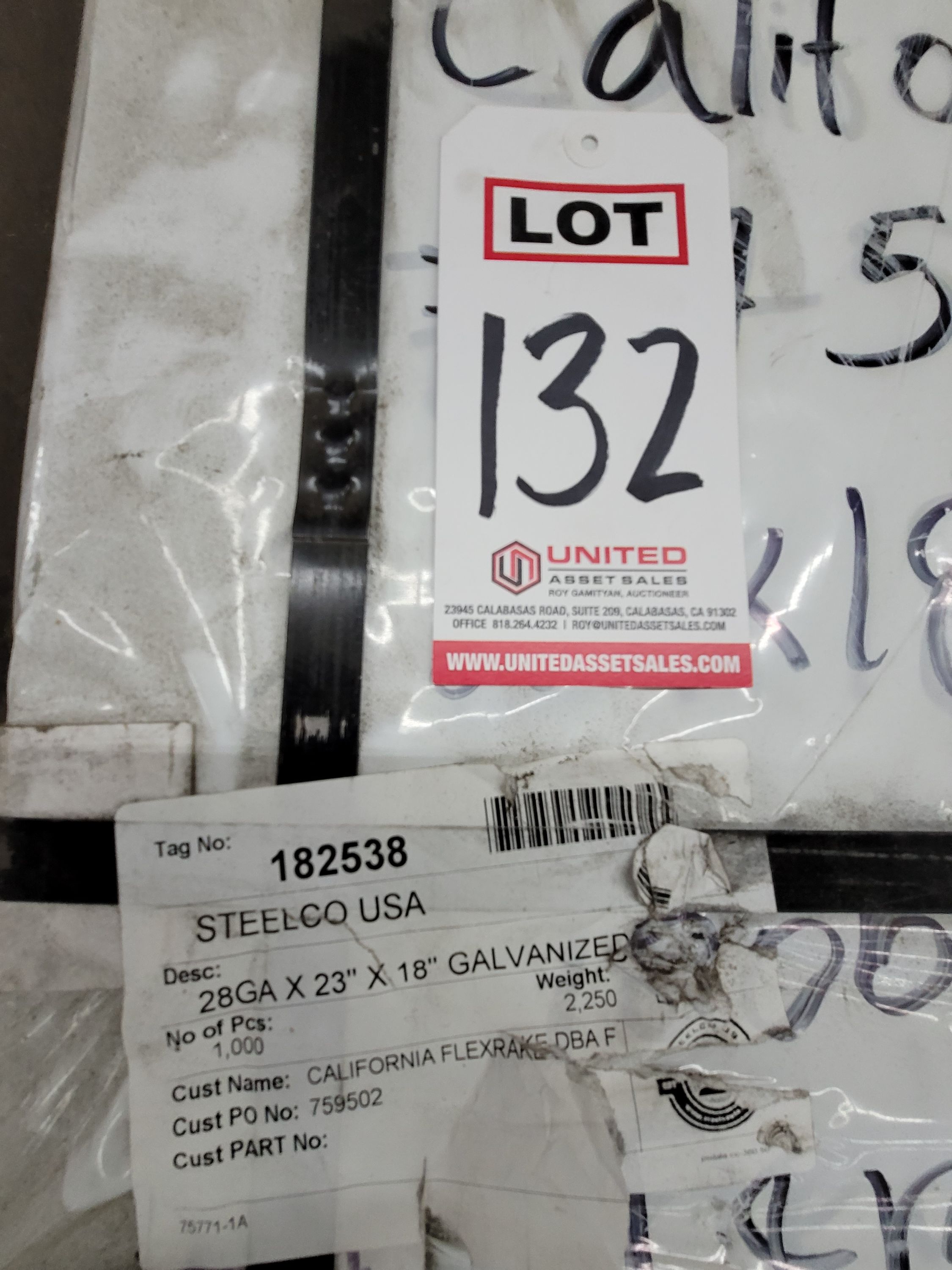 2,250 LBS OF 28GA X 23" X 18" GALVANIZED SHEETS, 1,000 PIECES-132