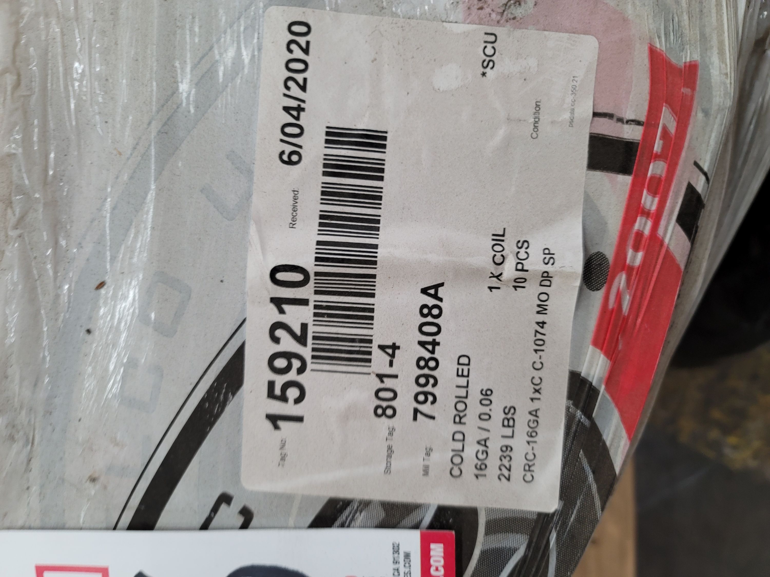 2,239 LBS OF 16GA X 1" C-1074 ANNEALED COLD ROLLED STEEL BAND-146