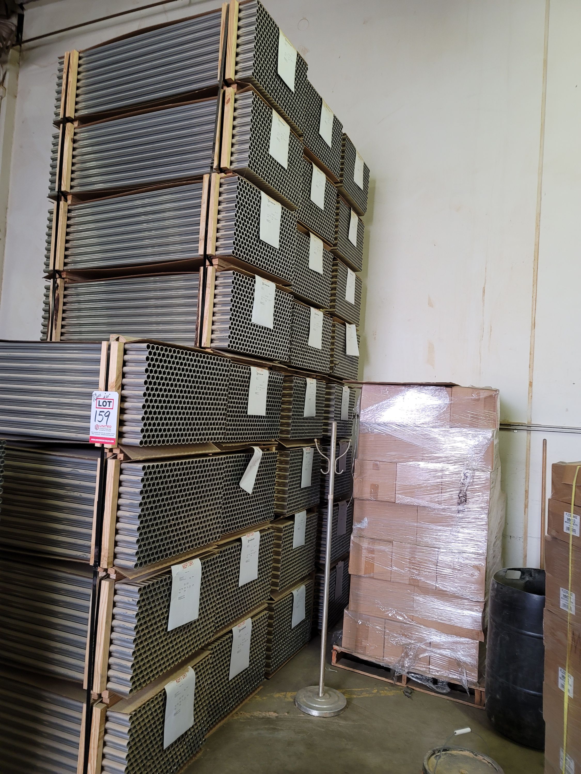 (28) PALLETS OF ALUMINUM HANDLE TUBING IN 60" LENGTHS, 3105 ALLOY, H28 TEMPER, 0.061 GA, 1.1250 O.D., (383) PIECES PER PALLET, 1,915.00' PER PALLET-159