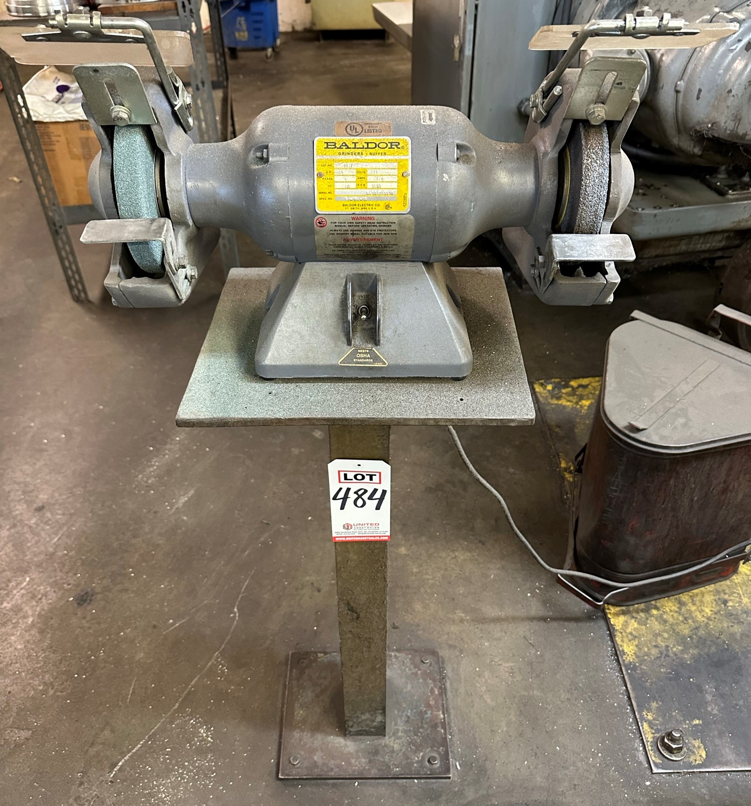 BALDOR 7" DOUBLE END GRINDER, CAT. NO. 712E, 1/2 HP, PEDESTAL-484