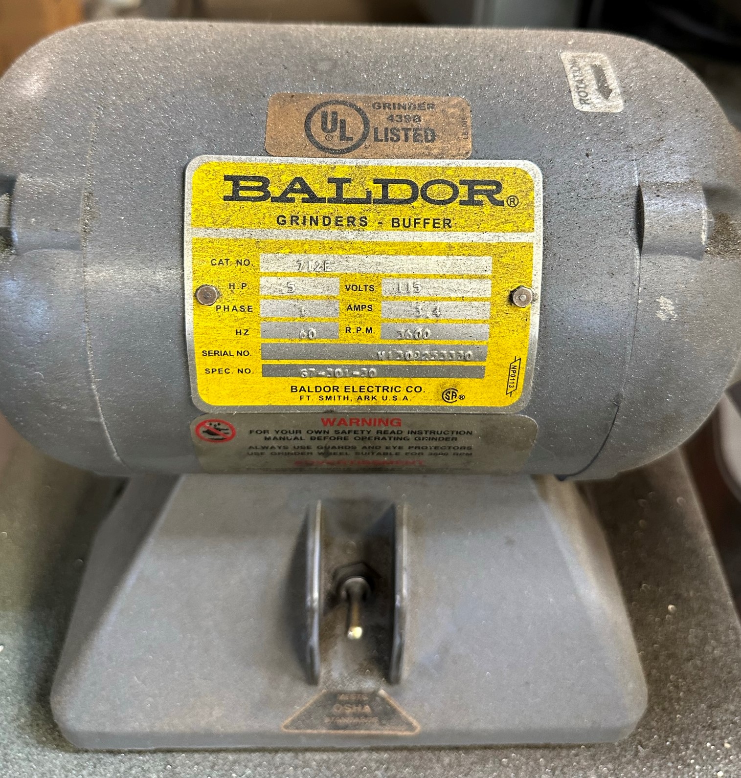 BALDOR 7" DOUBLE END GRINDER, CAT. NO. 712E, 1/2 HP, PEDESTAL-484