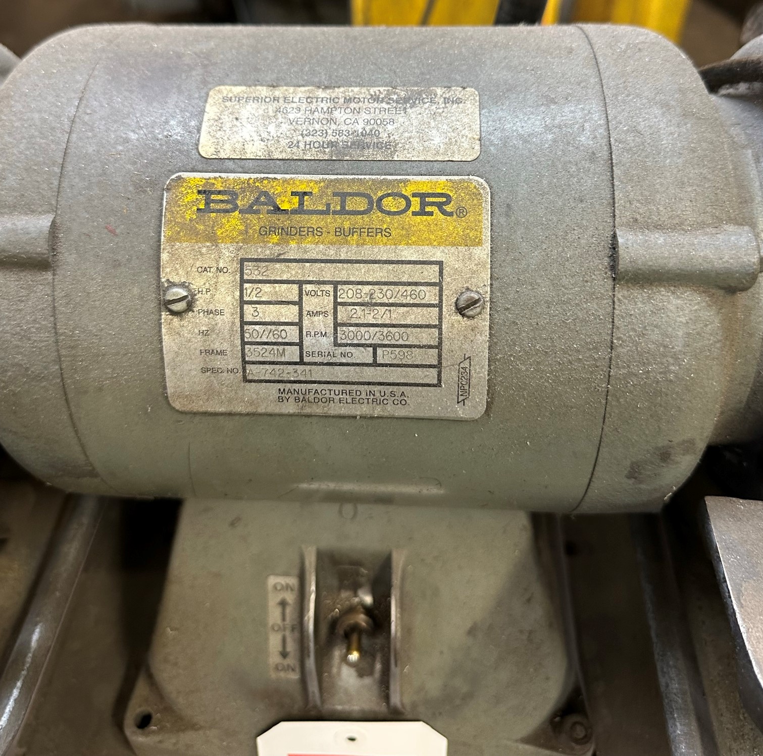 BALDOR 6" DIAMOND TOOL GRINDER, CAT. NO. 532, 1/2 HP, PEDESTAL-485