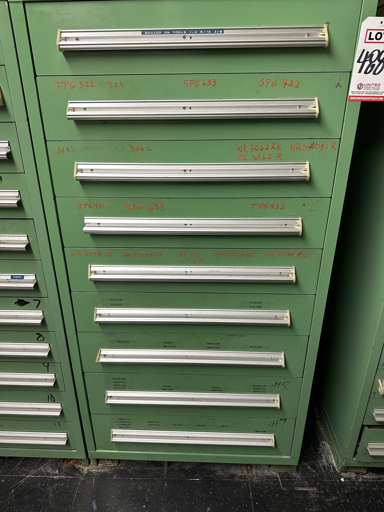 STANLEY VIDMAR 9-DRAWER TOOL CABINET, W/ CONTENTS OF TOOLING, TO INCLUDE: LARGE QUANTITY OF CARBIDE INSERTS-488