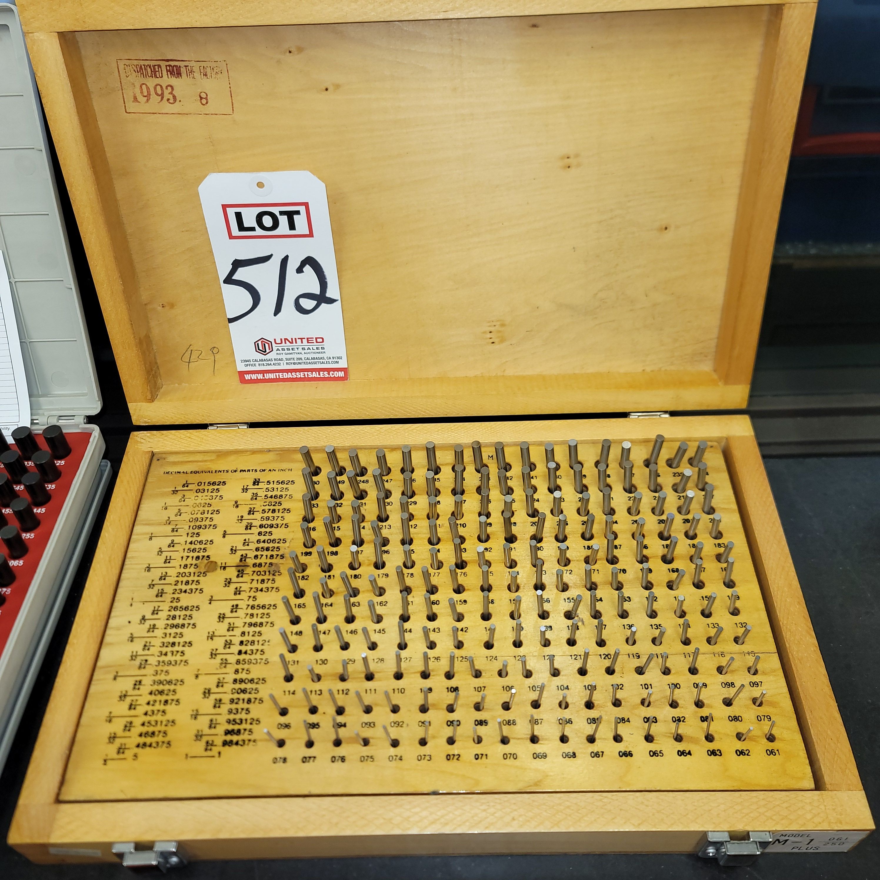 PIN GAGE SET, MODEL M-1, .061"/.250" PLUS-512