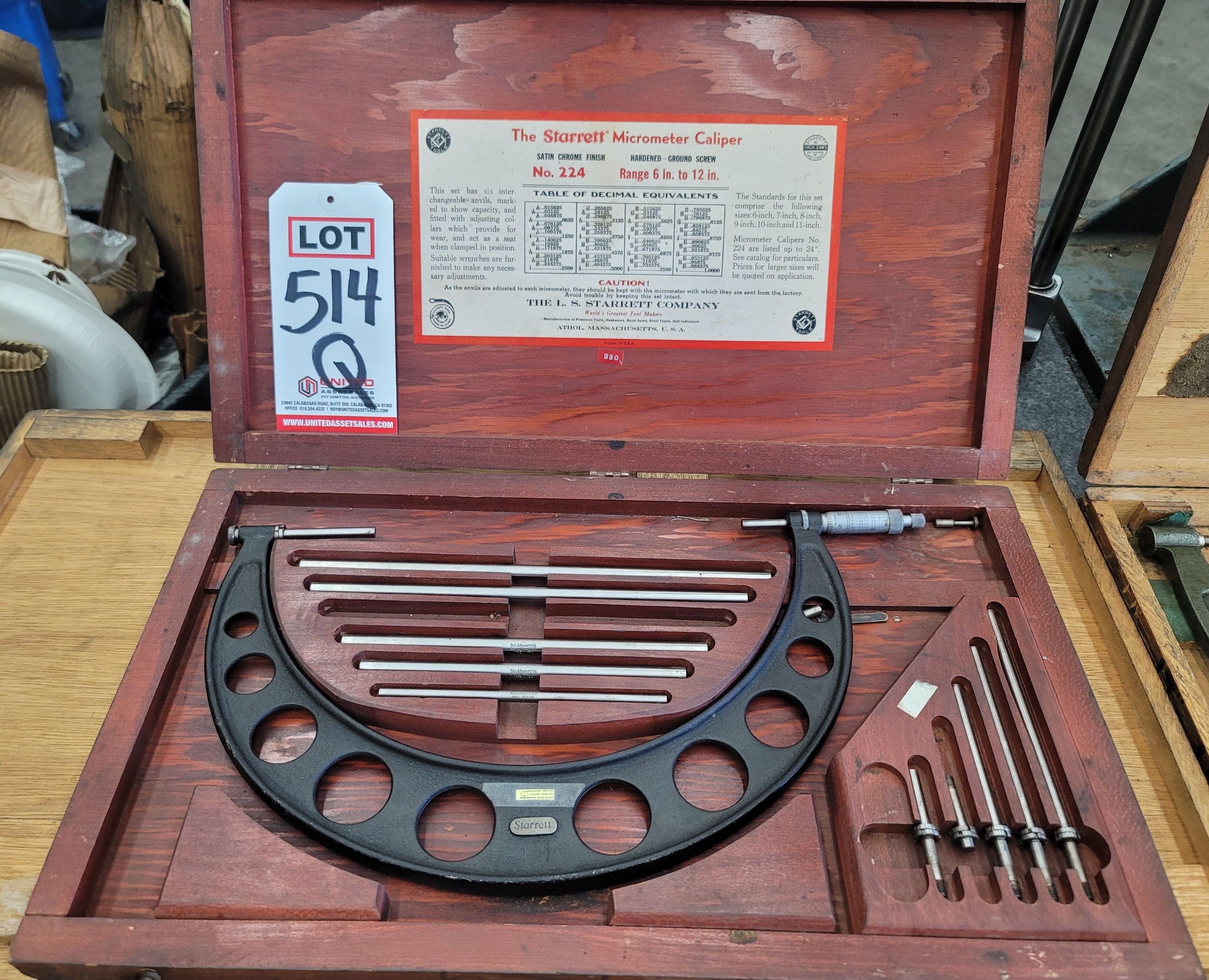 STARRETT 6"-12" MICROMETER, NO. 224, W/ CASE-514Q