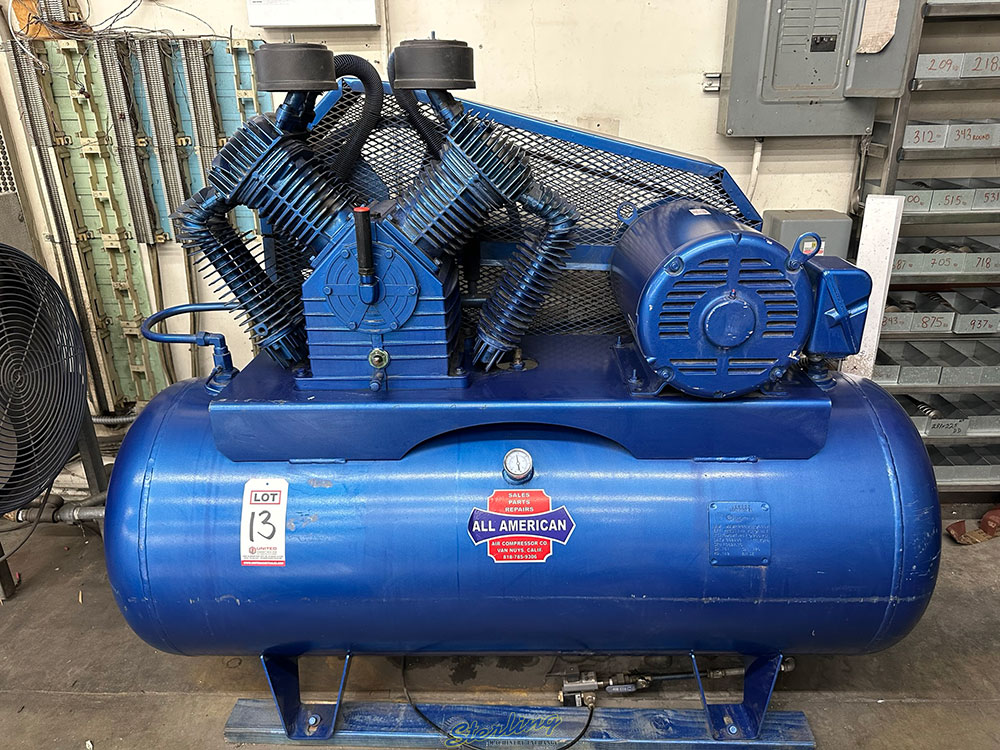 ALL AMERICAN 15 HP HORIZONTAL AIR COMPRESSOR 120 GALLON TANK-13
