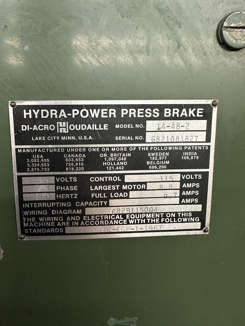 DI ACRO 4 ft HYDRA POWER PRESS BRAKE MODEL 14 48 2 4 ft X 25 TON CAPACITY MECHANICAL MANUAL BACK GAGE S N 6821081827-33B