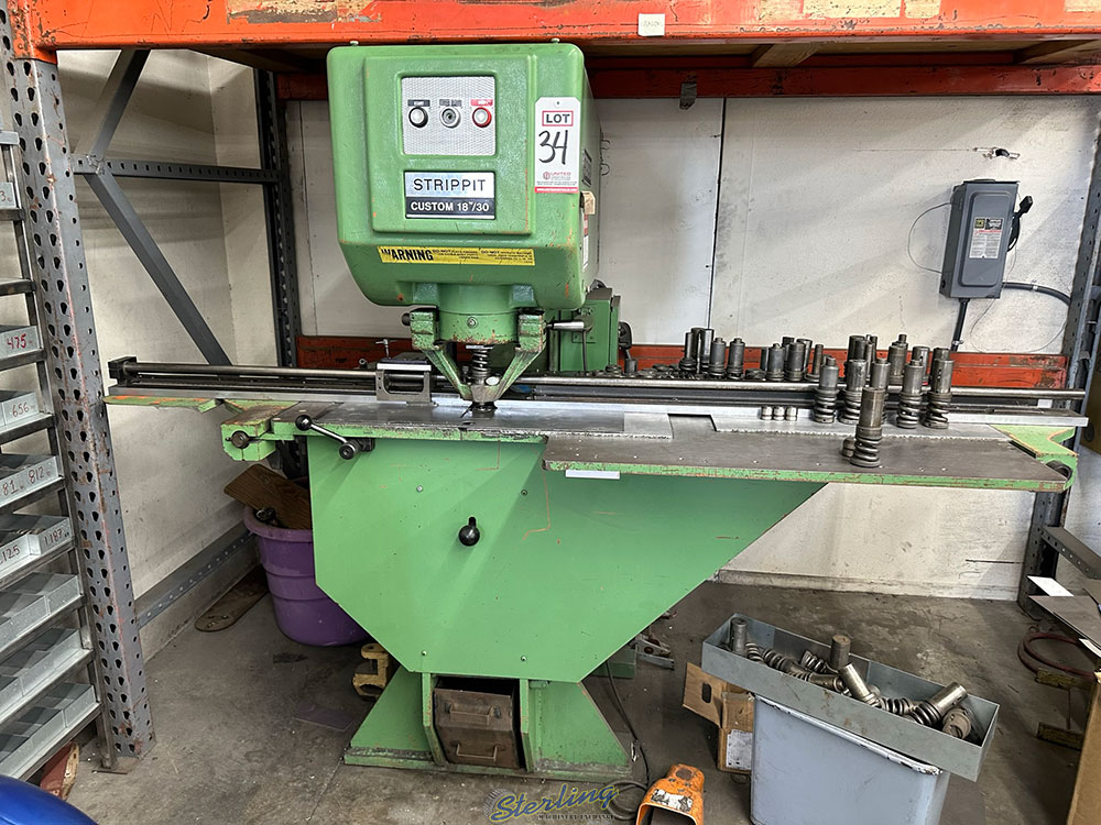 STRIPPIT CUSTOM 18 30 SINGLE END 30 TON PUNCH PRESS CAT. NO. 101830 AEF MATERIAL THICKNESS: 1 4inch MILD STEEL S N 46513179 W  PUNCH DIES-34