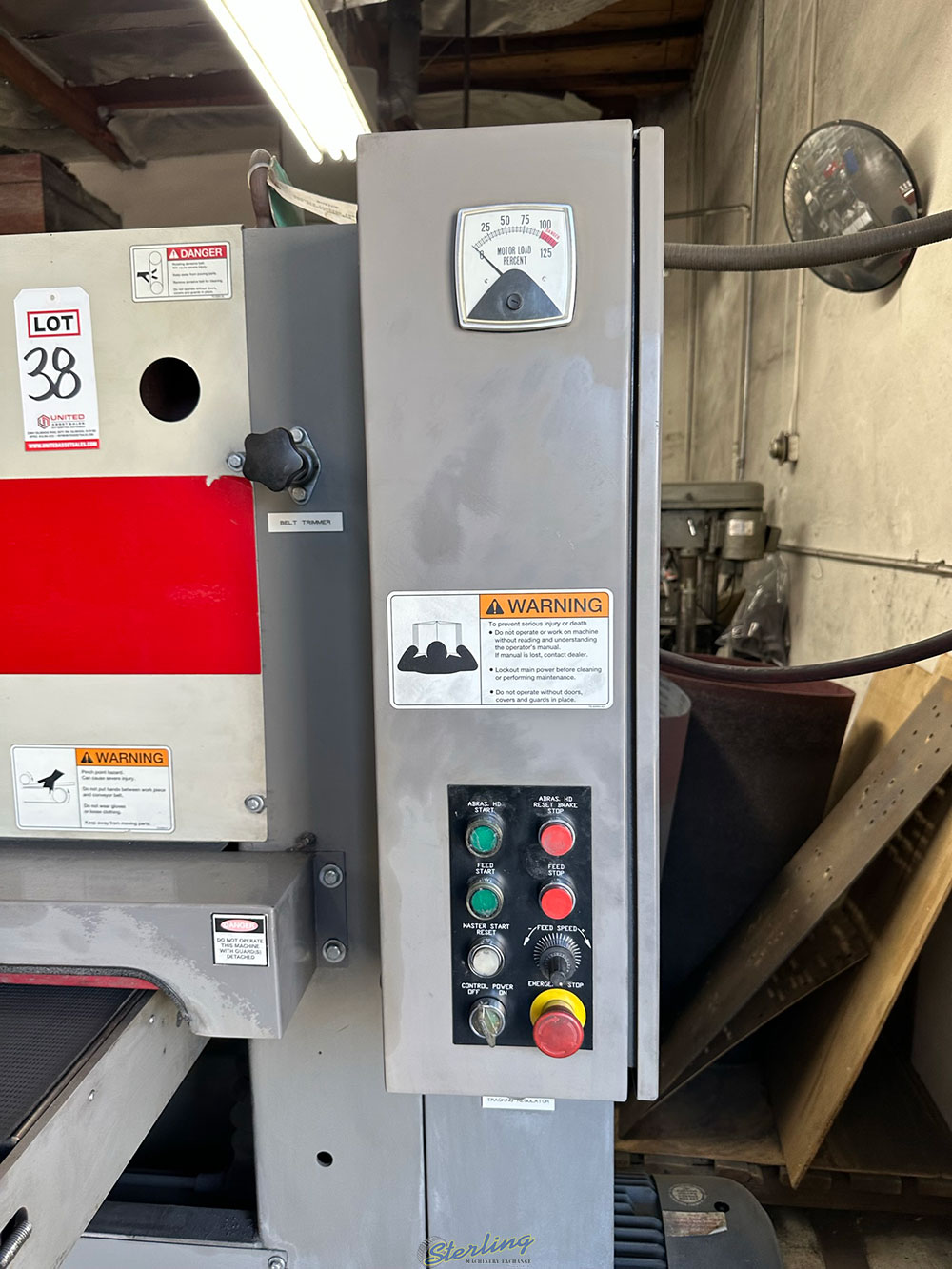 TIMESAVERS DRY BELT GRINDER SANDER MODEL 137 1HDM SINGLE HEAD 36inch BELT S N 50562M-38